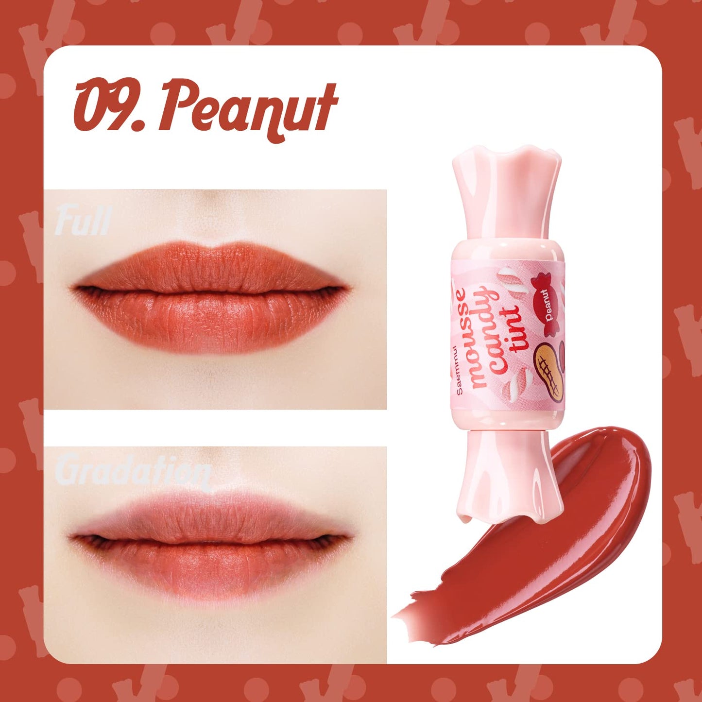 THESAEM Saemmul Mousse Candy Tint #9 Peanut Mousse - High Pigment Matte Finish Long Lasting Lip Stain with Honey Extracts to Hydrate Lips - Weightless & Smudge-Proof, 0.3 fl.oz.
