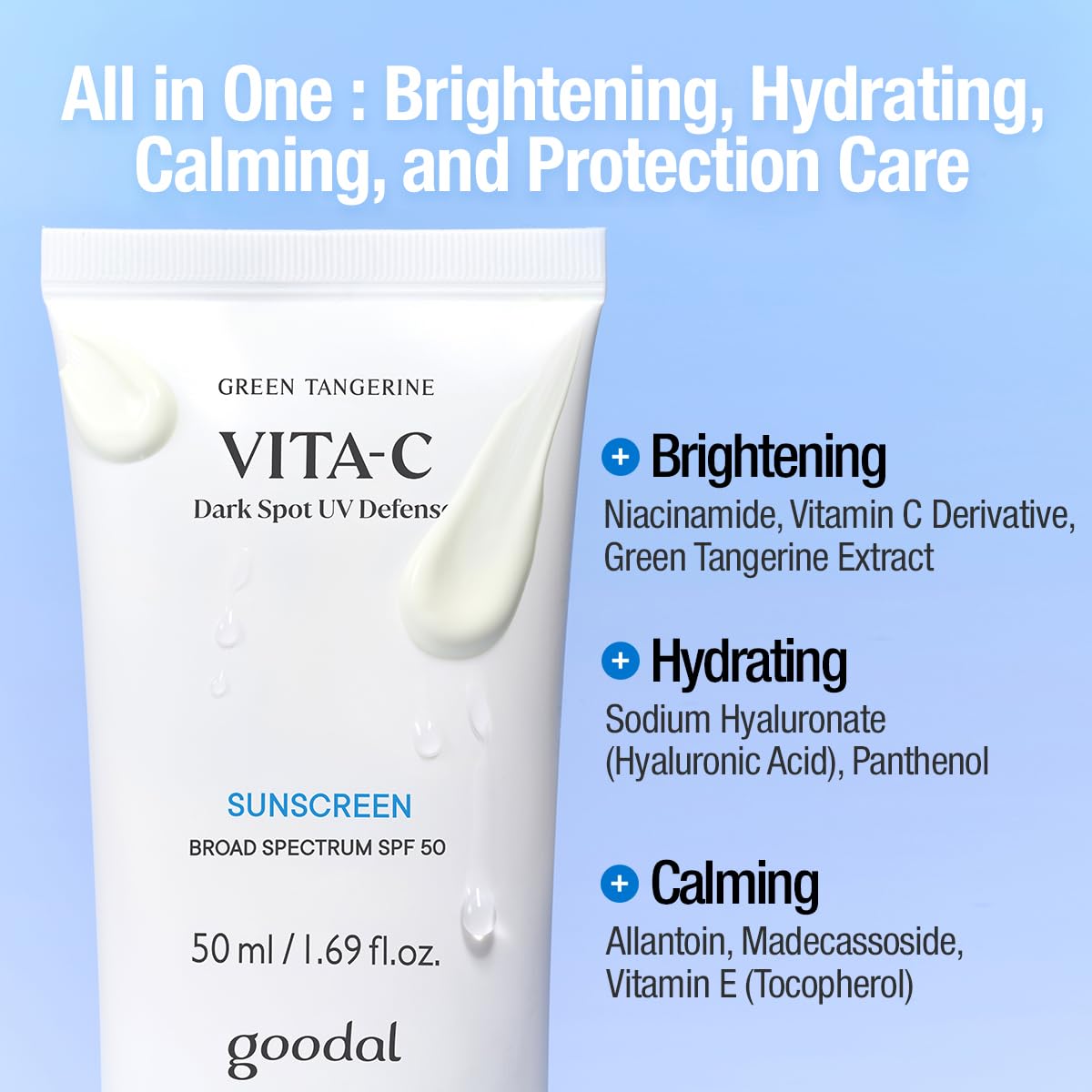 Goodal Green Tangerine Vita-C Dark Spot UV Defense Sunscreen SPF 50, Daily Skin Care Korean