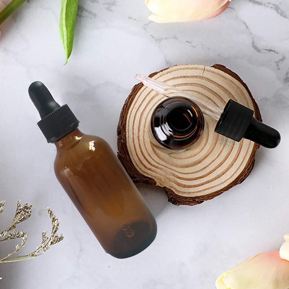 BPFY 12 Pack 4oz Glass Dropper Bottles for Essential Oil 120ml Amber Round Boston Bottle With Black