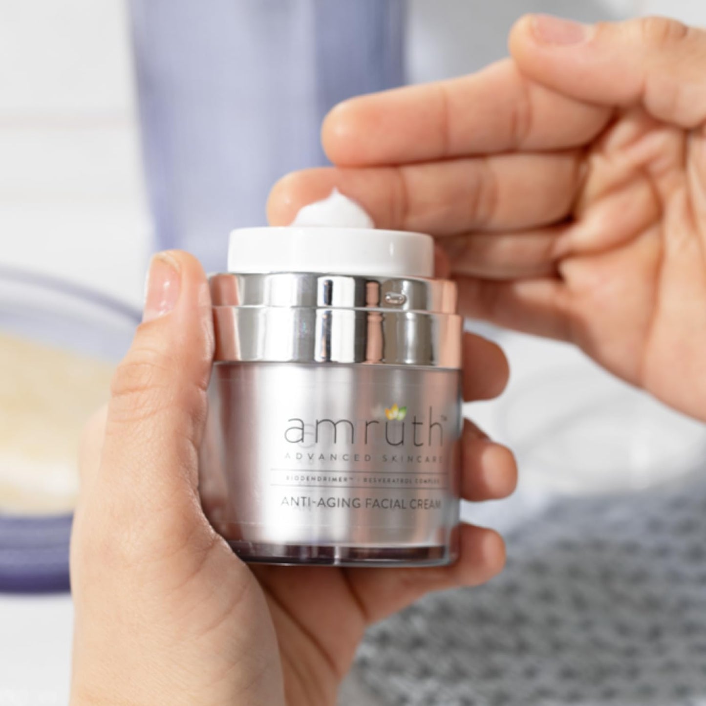 Amruth Resveratrol Daily Anti-Aging Facial Cream, 1oz Jar with Pump, Lightweight, Firms and Nourishes Skin, Smooths Appearance of Fine Lines and Wrinkles