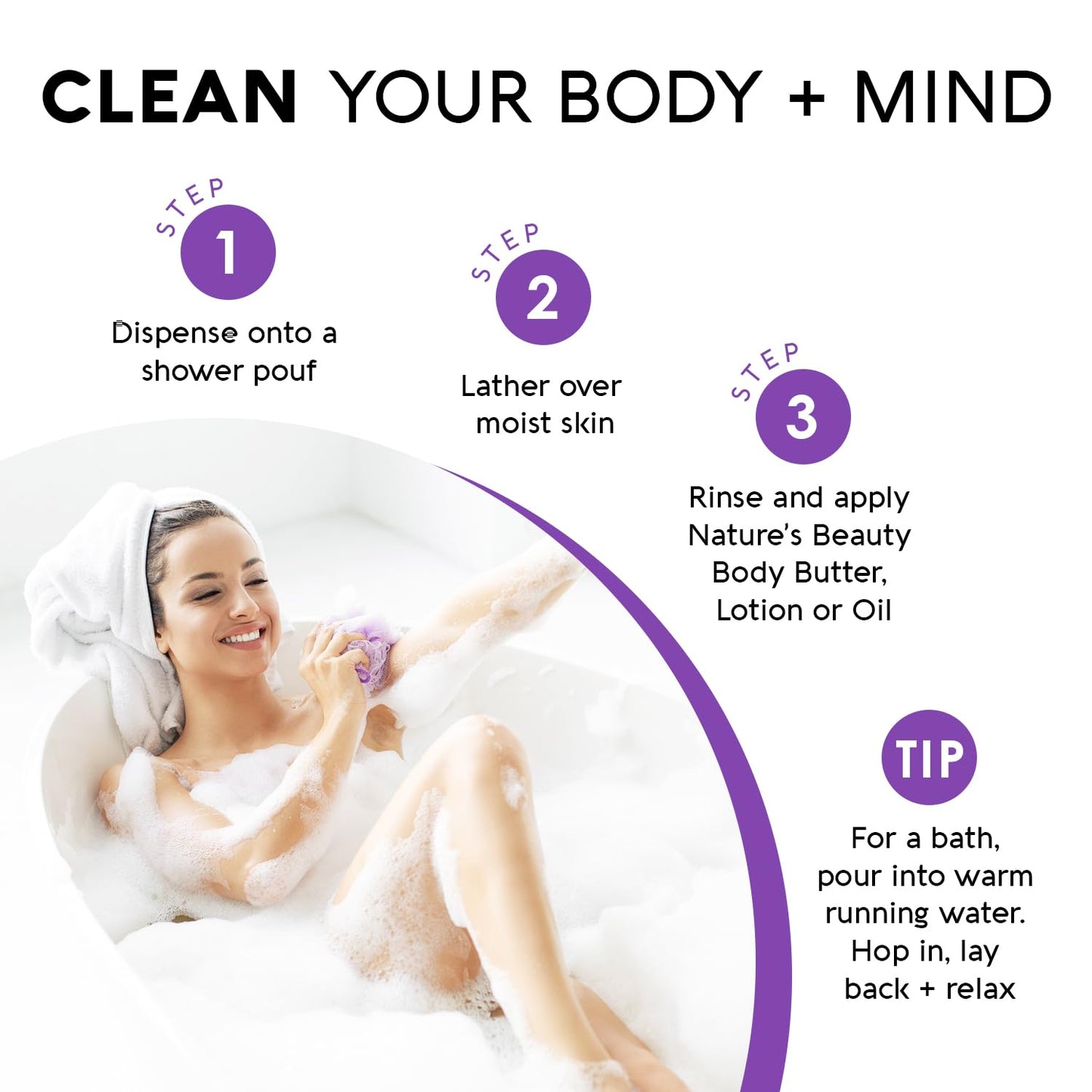 Nature's Beauty Lavender Chamomile Sleep Body Wash - Gentle Cleanser for All Skin Types - 16 Fl Oz