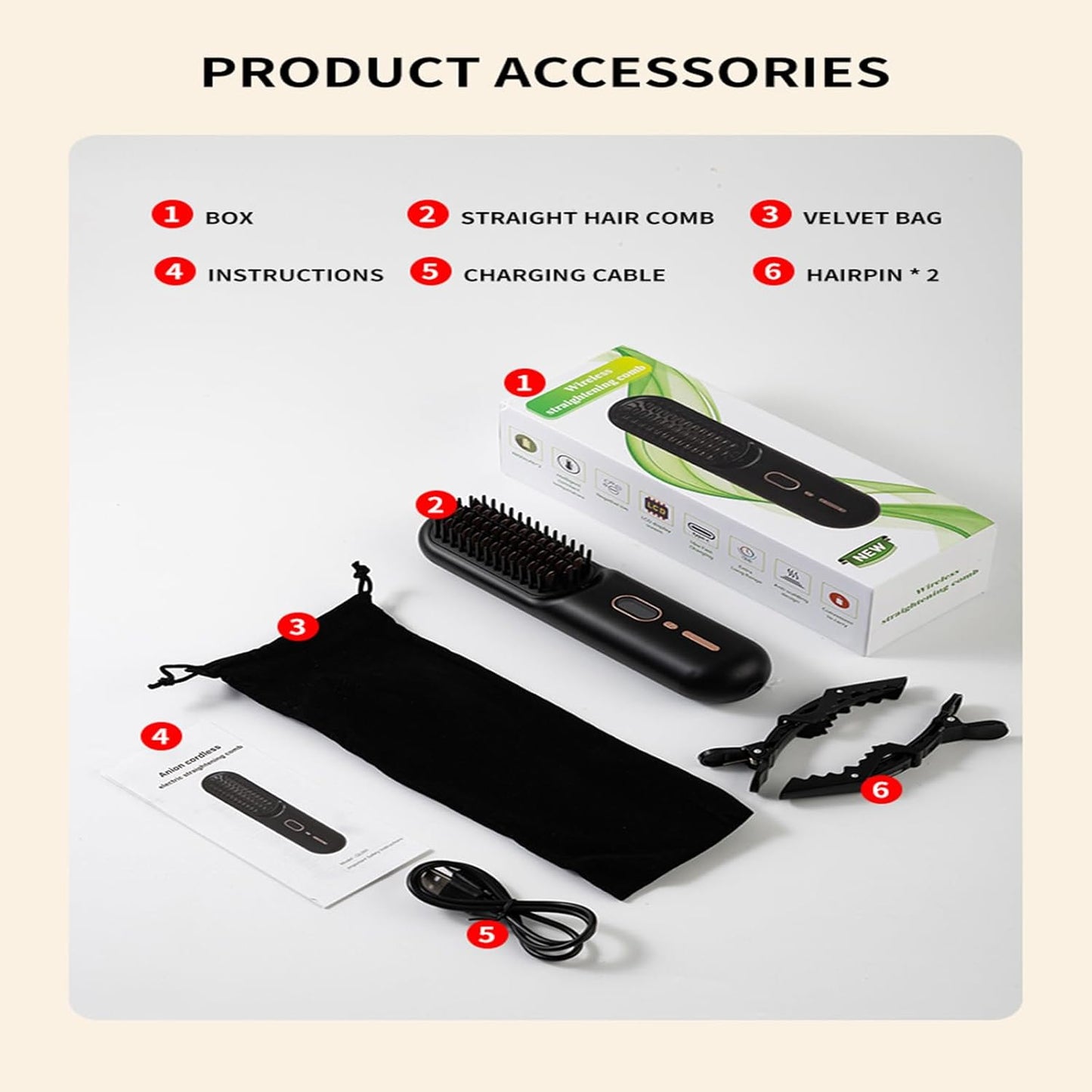 Cordless Hot Comb Rechargeable Hair Brush Straightener Heat Pressing Combs Ceramic Electric Straightening Comb, Anti Burn for Natural Black Beard Wigs Meige （9000mA）