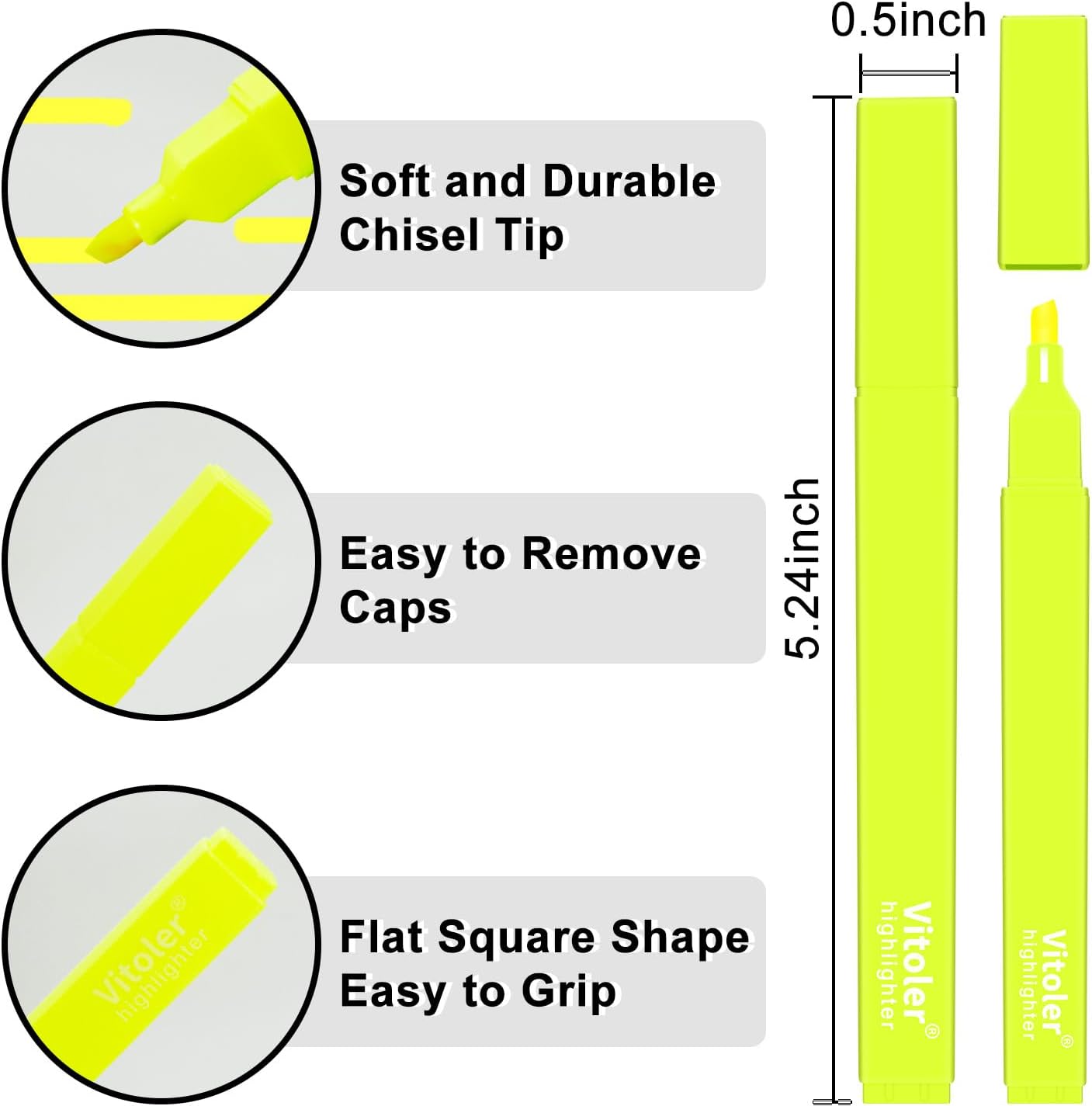 Vitoler Fluorescent Yellow Highlighters,10 Pack Bright Color Chisel tip Highlighters for Adults Kids in the Home School Office