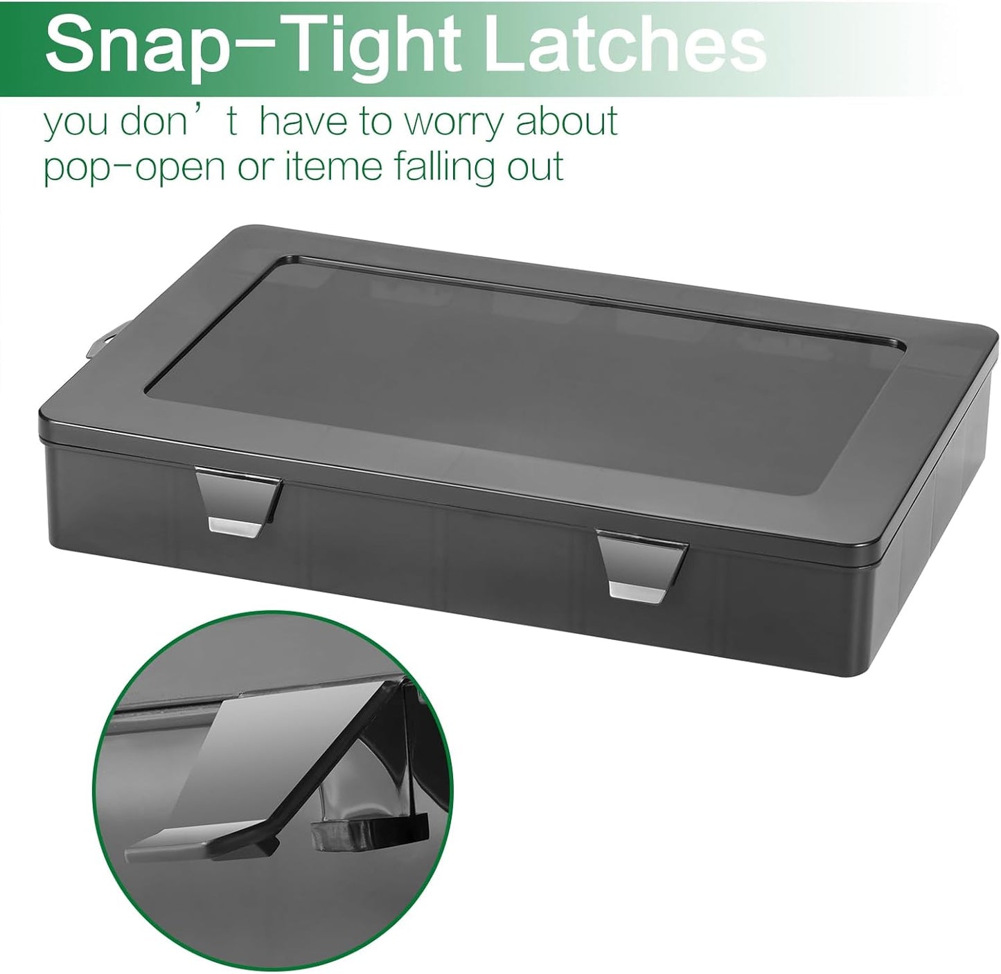 Large 24 Grids Plastic Organizer Box Adjustable Dividers,Clear Storage Box for Jewelry, Art DIY Crafts, Washi Tapes, Beads and Small Parts(Black,3Pack)