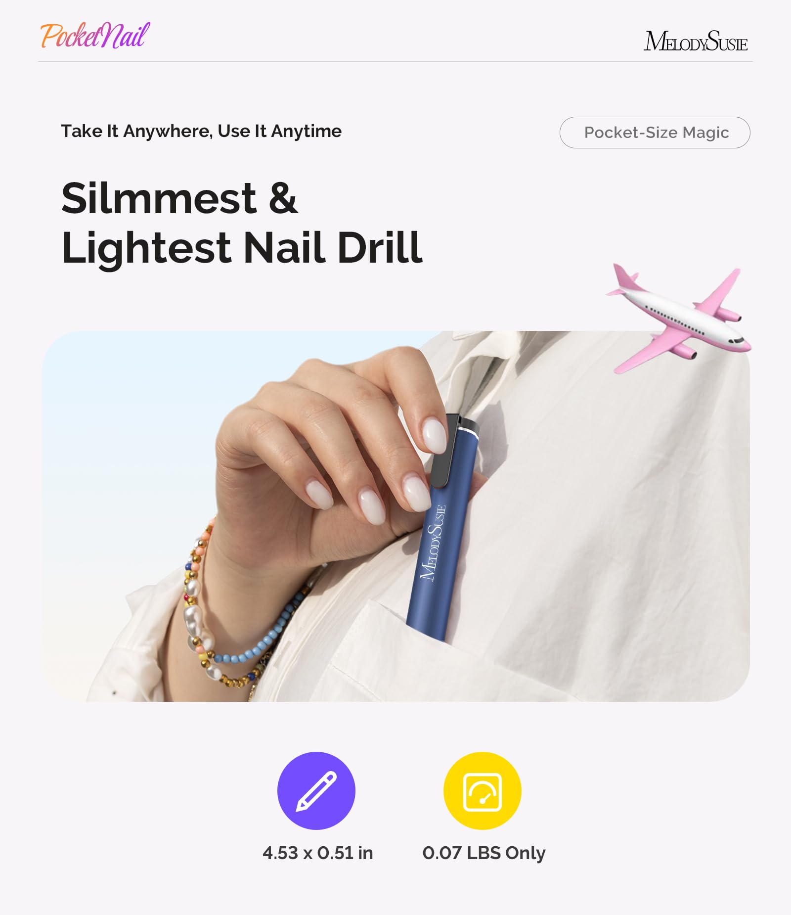 MelodySusie Pen-Shaped Nail Drill PocketNail PC100G for Nail Beginners
