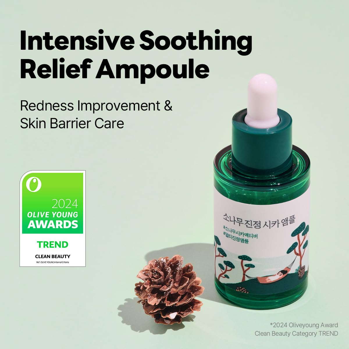 ROUND LAB Pine Calming Cica Ampoule 1.01 Fl Oz, Hydrating and Soothing Serum with Pine Cica and