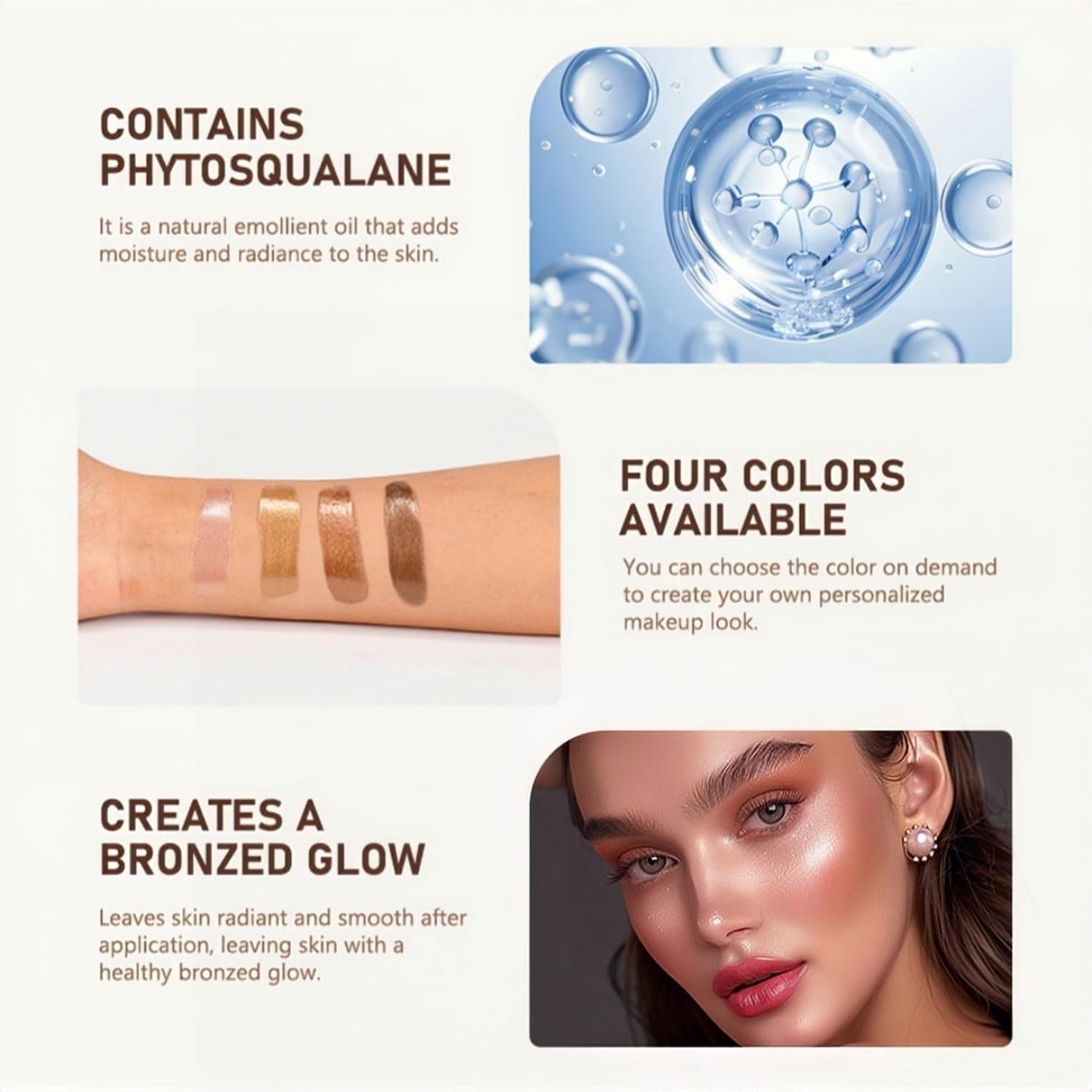 Liquid Highlighter 4 Colors Shimmer Glow Finish Face Highlighter Lightweight Waterproof Long Lasting Face Illuminator Highlight Illuminator for Face Cheek Eyes (Color 04)