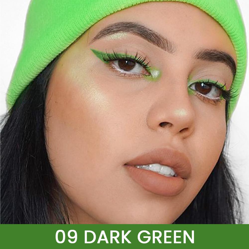 Kaely Dark Green Gel Eyeliner Pencil,Waterproof Smudge Proof Eye Liner Pen,Cat Eye Goth Halloween Makeup,Eye Black Face Paint Lipstick Crayon,Color Colorful Eyeliner Eyeshadow Stick,09