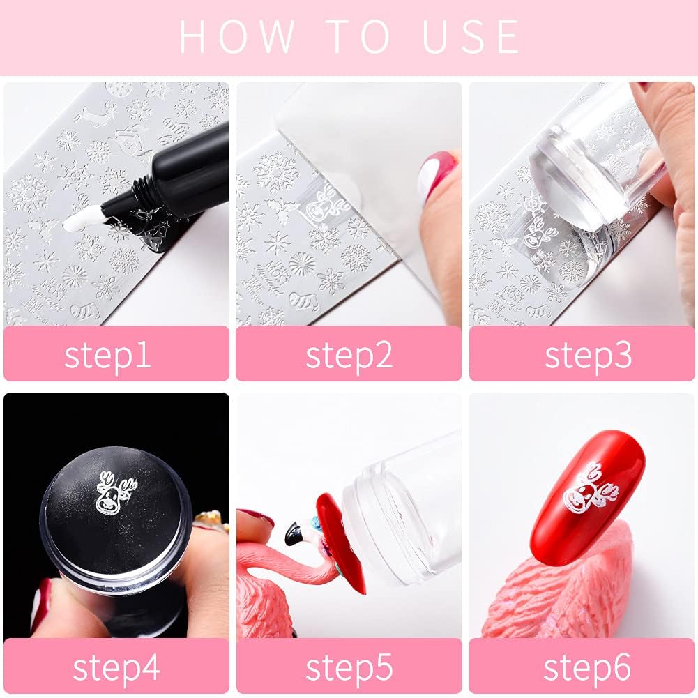 WOKOTO 6Pcs Nail Polish Stamping Plates Kit Flower Butterfly Rose Snowflake Image Templates Stamping Plates for Christmas Manicure DIY Tools