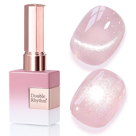 Double Rhythm 0.5 Oz Cat Eye Gel Polish with Magnet Same Color Same Bottle Holographic Glitter Shimmer Translucent Color Salon 15 ML Magnetic Nail Art (Pink Purple-MC1153)