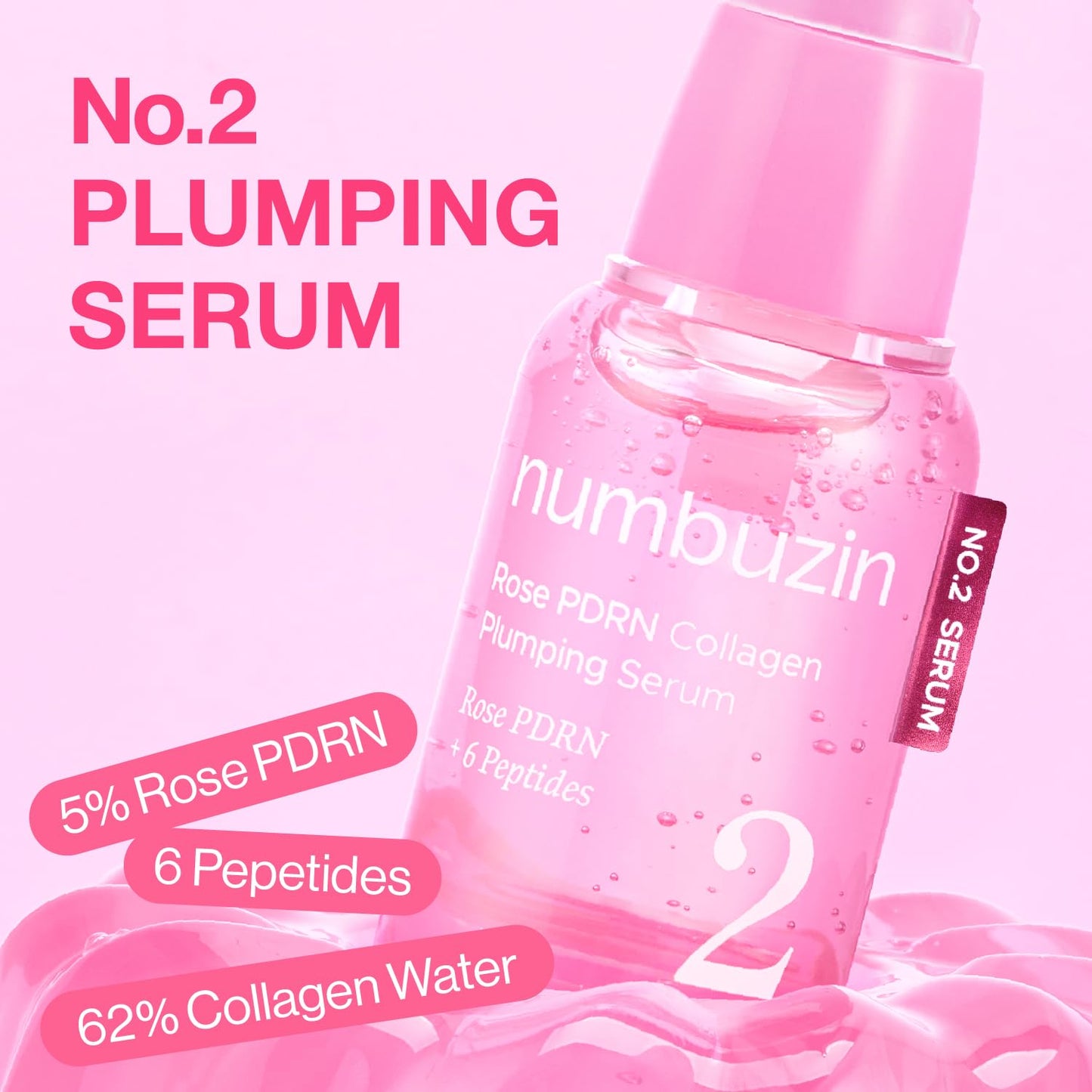 numbuzin No.2 Rose PDRN Collagen Plumping Serum, Hydrating & Firming Serum with Peptides, Plump