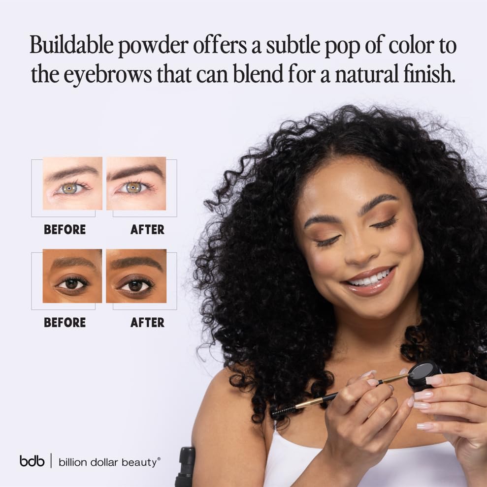bdb Eyebrow Powder & Definer Brush - Long-Lasting, Fuller & Fluffier Brows, Spoolie for Precision, Soft & Natural, Light Brown