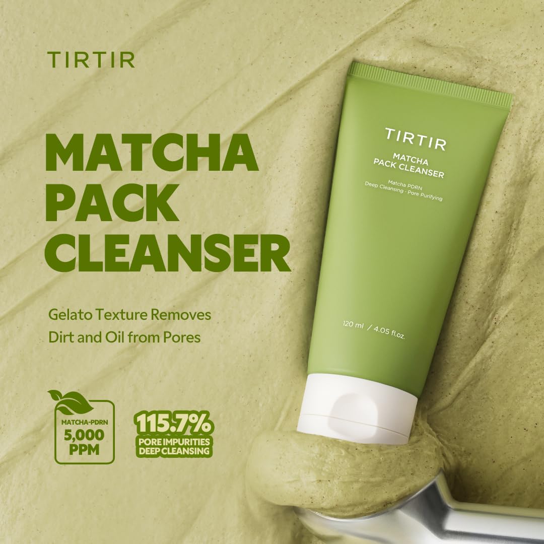 TIRTIR Matcha Pack Cleanser | Deep Pore Cleanser & Exfoliating Face Wash, Gelato-to-Foam, 2-in-1
