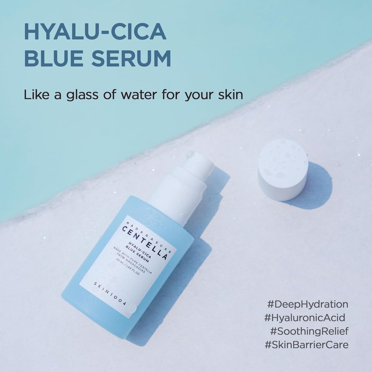 SKIN1004 Hyalu-Cica Blue Serum 1.69fl.oz, 50ml, Hydrating Face Serum with 5 Hyaluronic Acids &