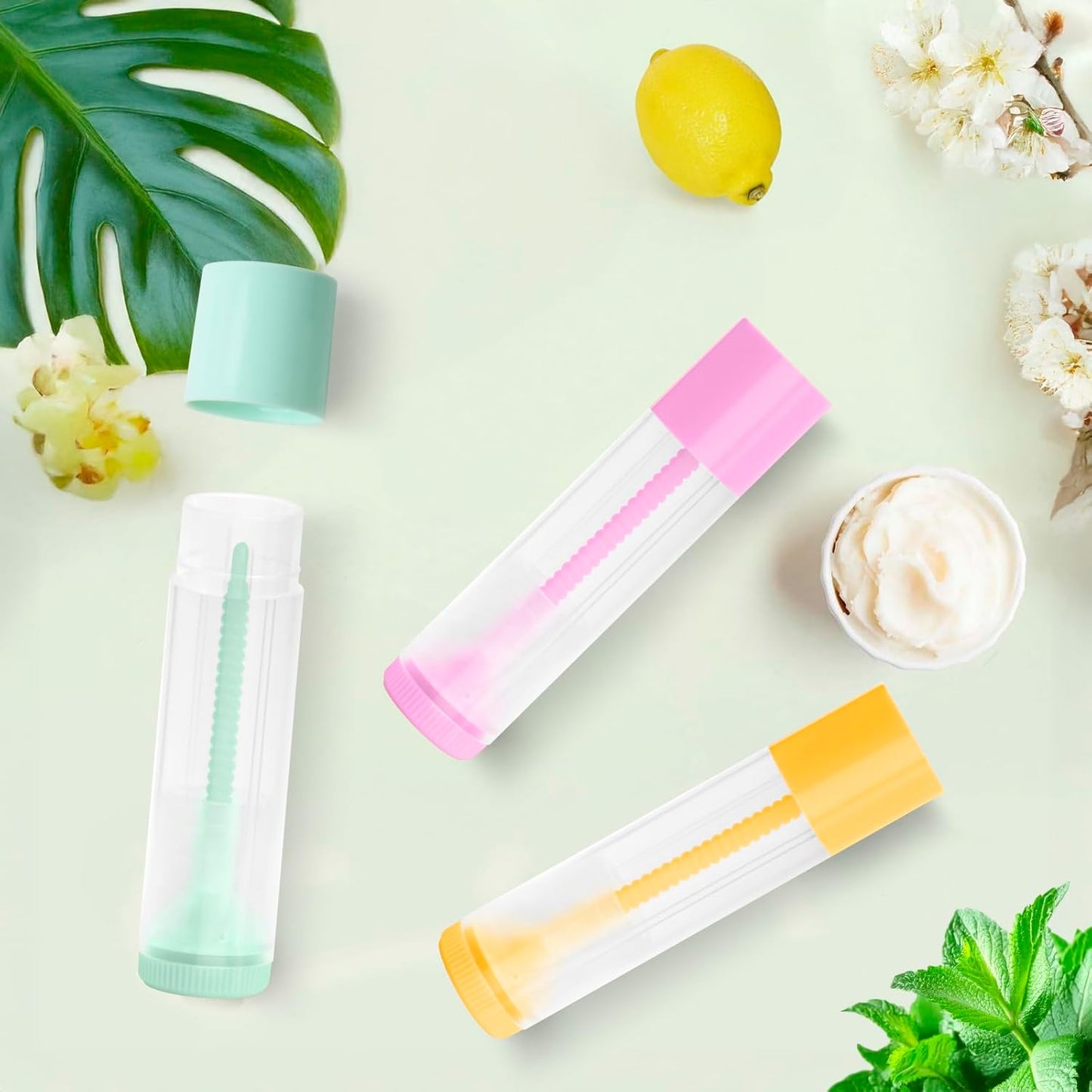 JuLand 50 Pack Empty Lip Balm Containers Bulk 5.5ml - Clear Twist-Up Tubes with White Caps, Refillable Chapstick Tube for DIY Lip Balm Making