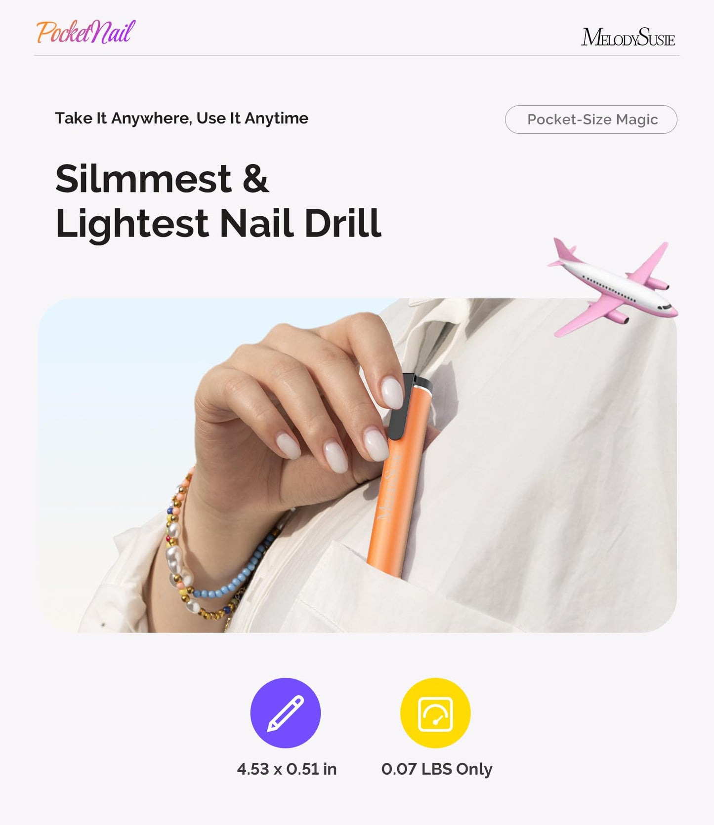 MelodySusie Pen-Shaped Nail Drill PocketNail PC100G for Nail Beginners