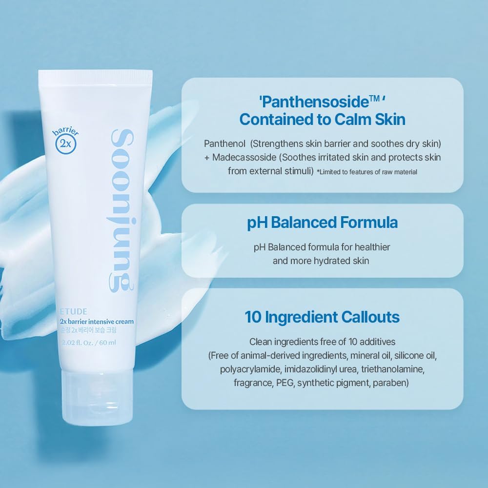 ETUDE SoonJung 2x Barrier Intensive Cream Light Texture | Vegan Korean Face Moisturizer for
