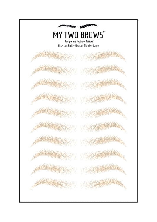 (10 pairs) Medium Blonde Temporary Eyebrow Tattoo - Large Size - Waterproof & Smudgeproof - Assertive Arch Style Eyebrow Stickers - Sheet Lasts up to 30 Days - Won't Work on Existing Brows