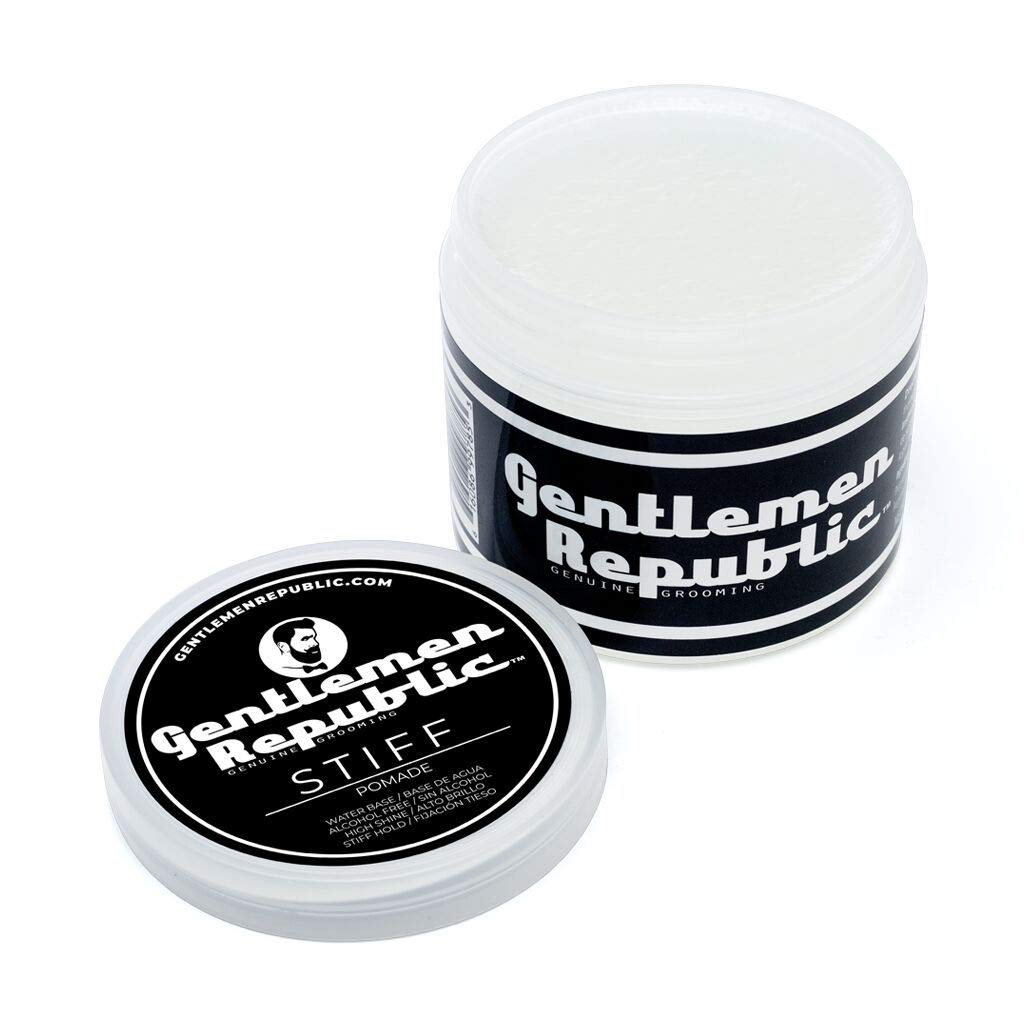 Gentlemen Republic 8oz Stiff Hair Pomade - Lightweight All-Day Hold with High Shine Finish, Alcohol-Free and Paraben-Free Formula, Suitable for Thick Hair