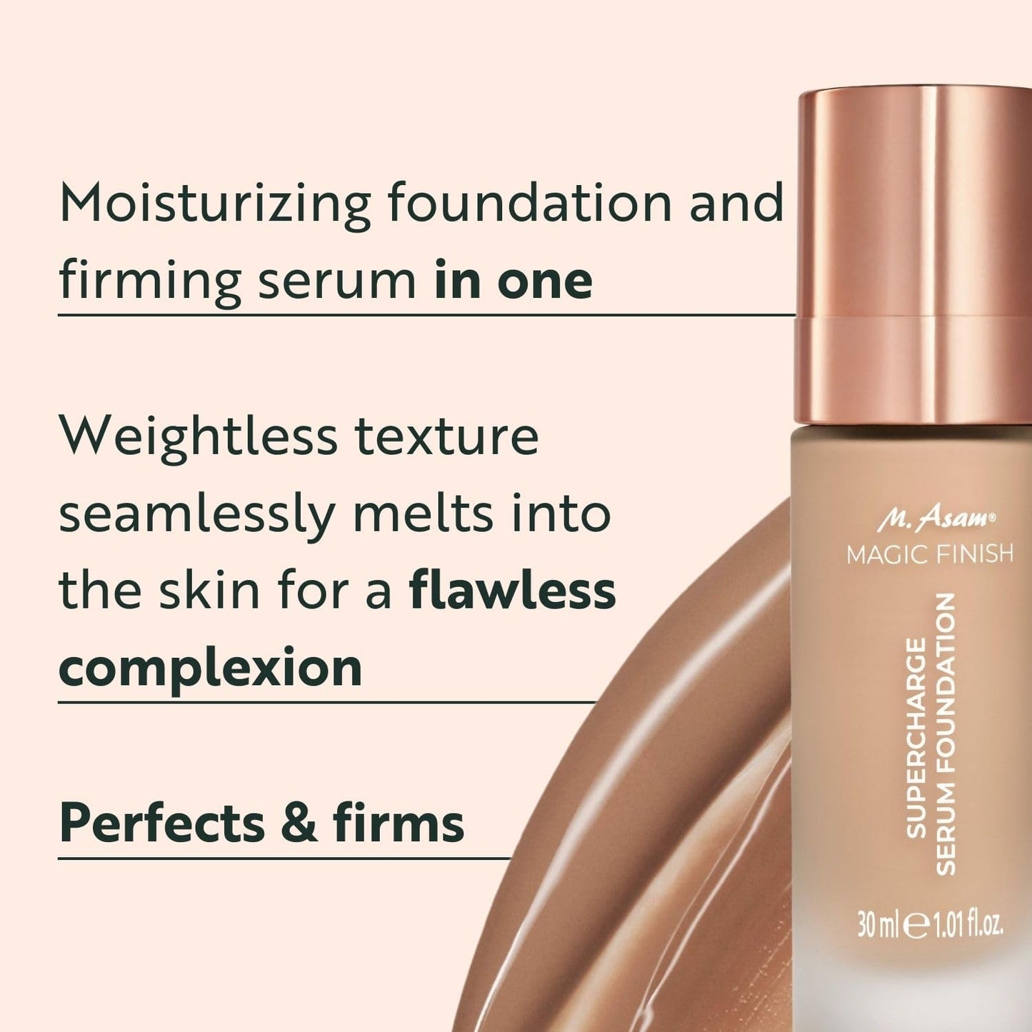 M. Asam MAGIC FINISH Supercharge Serum Foundation True Beige (1.01 Fl Oz) - Moisturizing Make Up & Firming Face Serum In One, Anti-aging CC Cream With Optimal Coverage & Hyaluronic Acid
