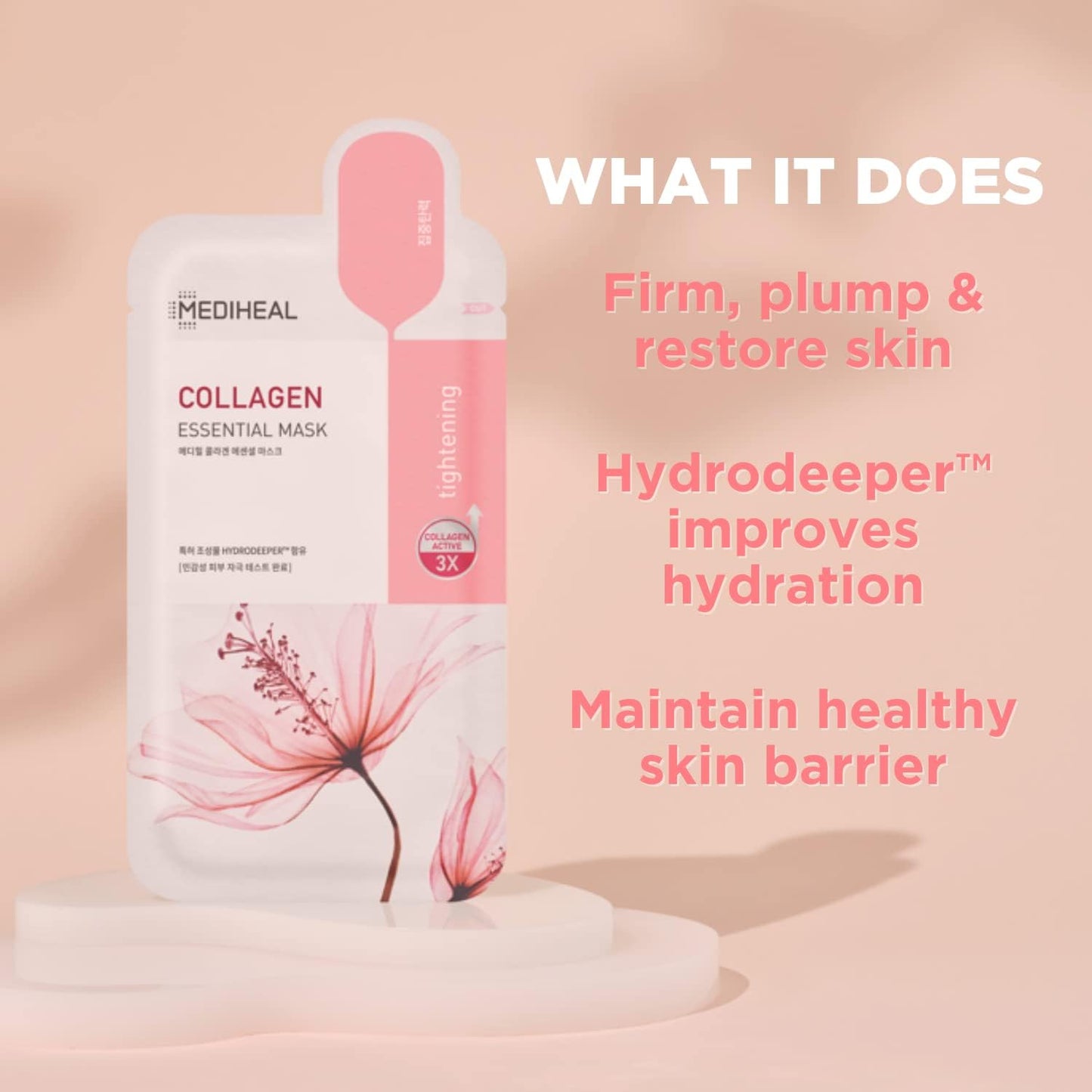 MEDIHEAL Official Best Korean Sheet Mask - Collagen Essential Face Mask 10 Sheets Lifting and