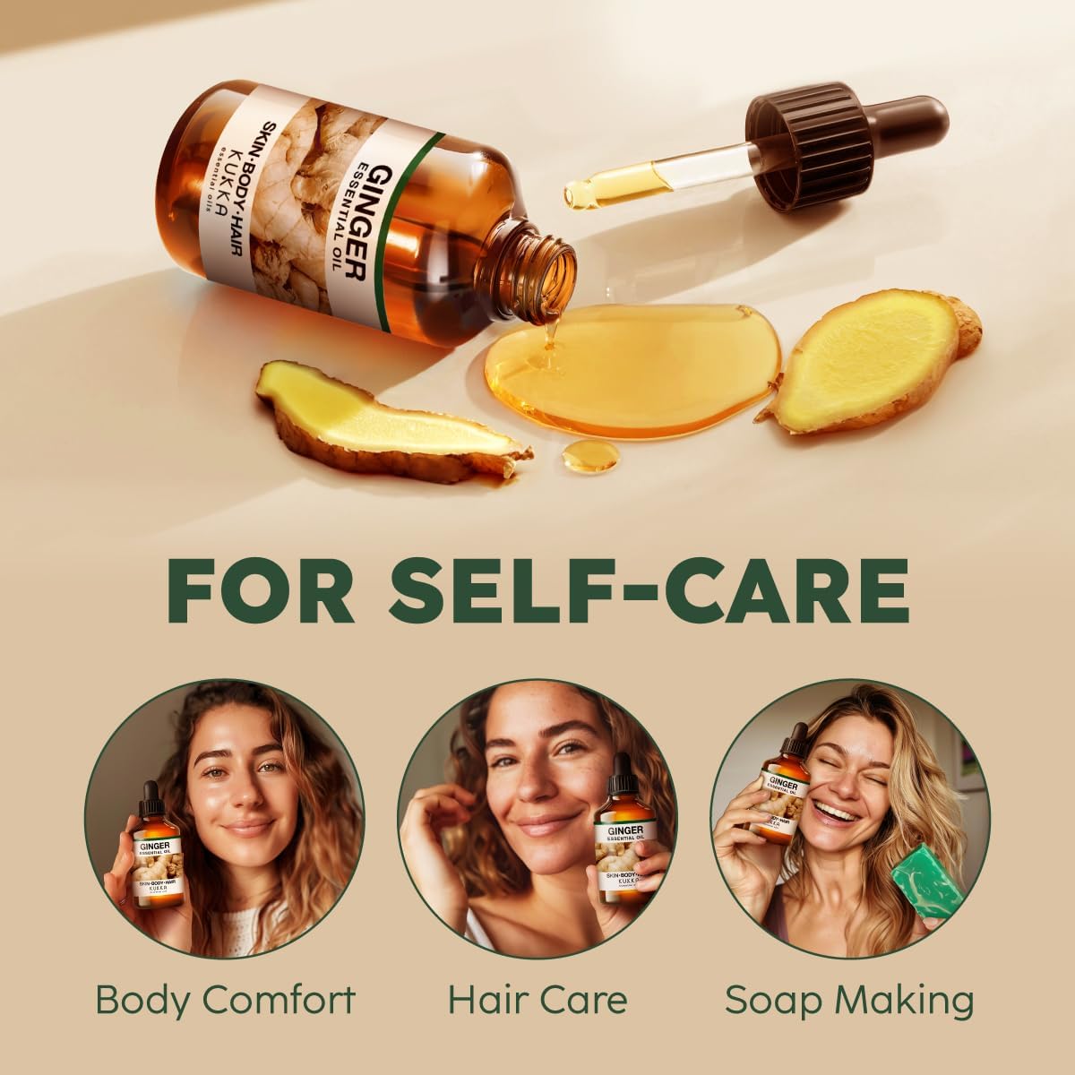 Kukka Ginger Essential Oil for Hair, Skin & Massage - 4 Fl Oz - Enjoy A Warm, Spiced, Ideal for Daily DIYs, Skin Care, Self-Care, DIY Soap Making Scents