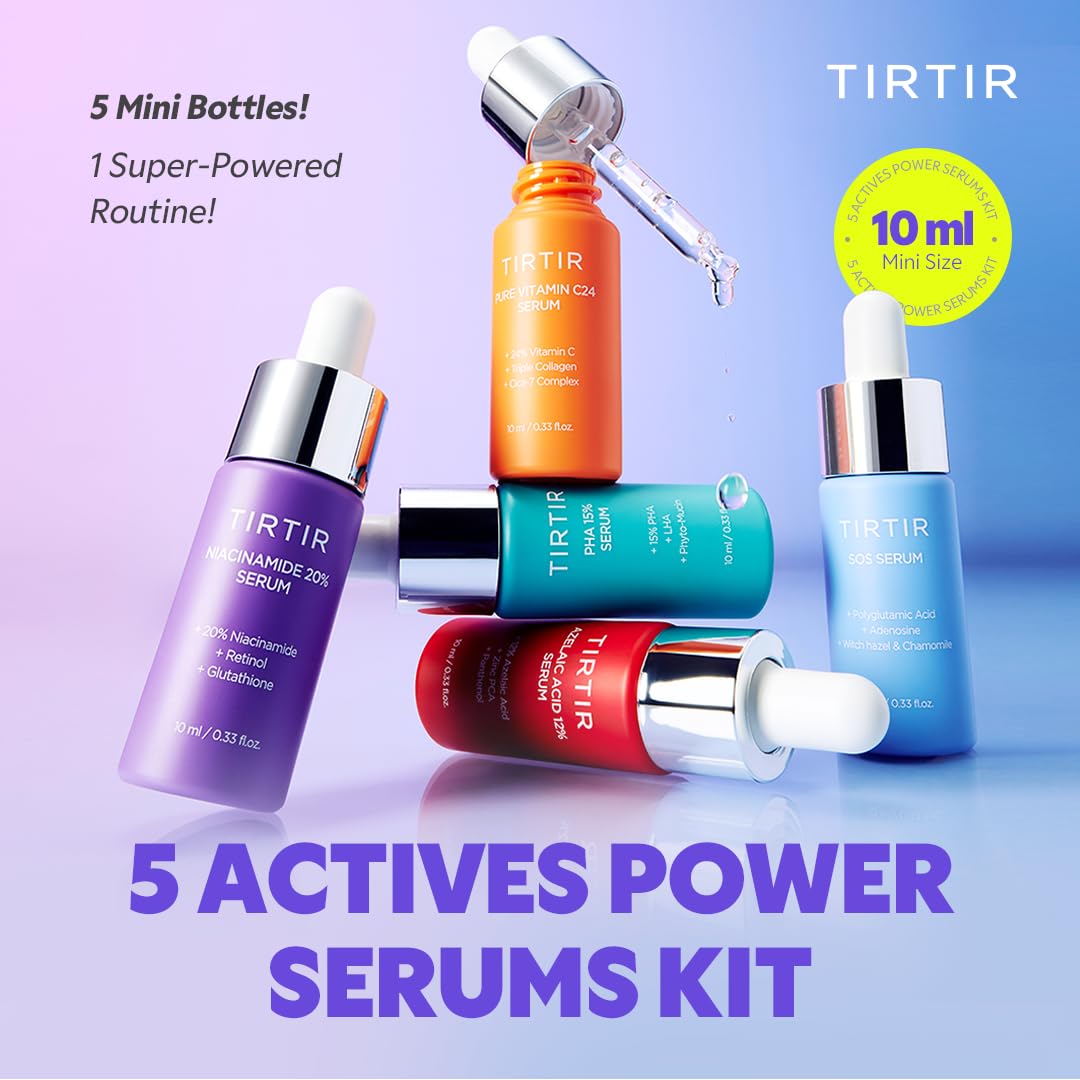 TIRTIR 5 Actives Power Serums Kit – Korean Skin Care Set with Vitamin C, Niacinamide, Azelaic &