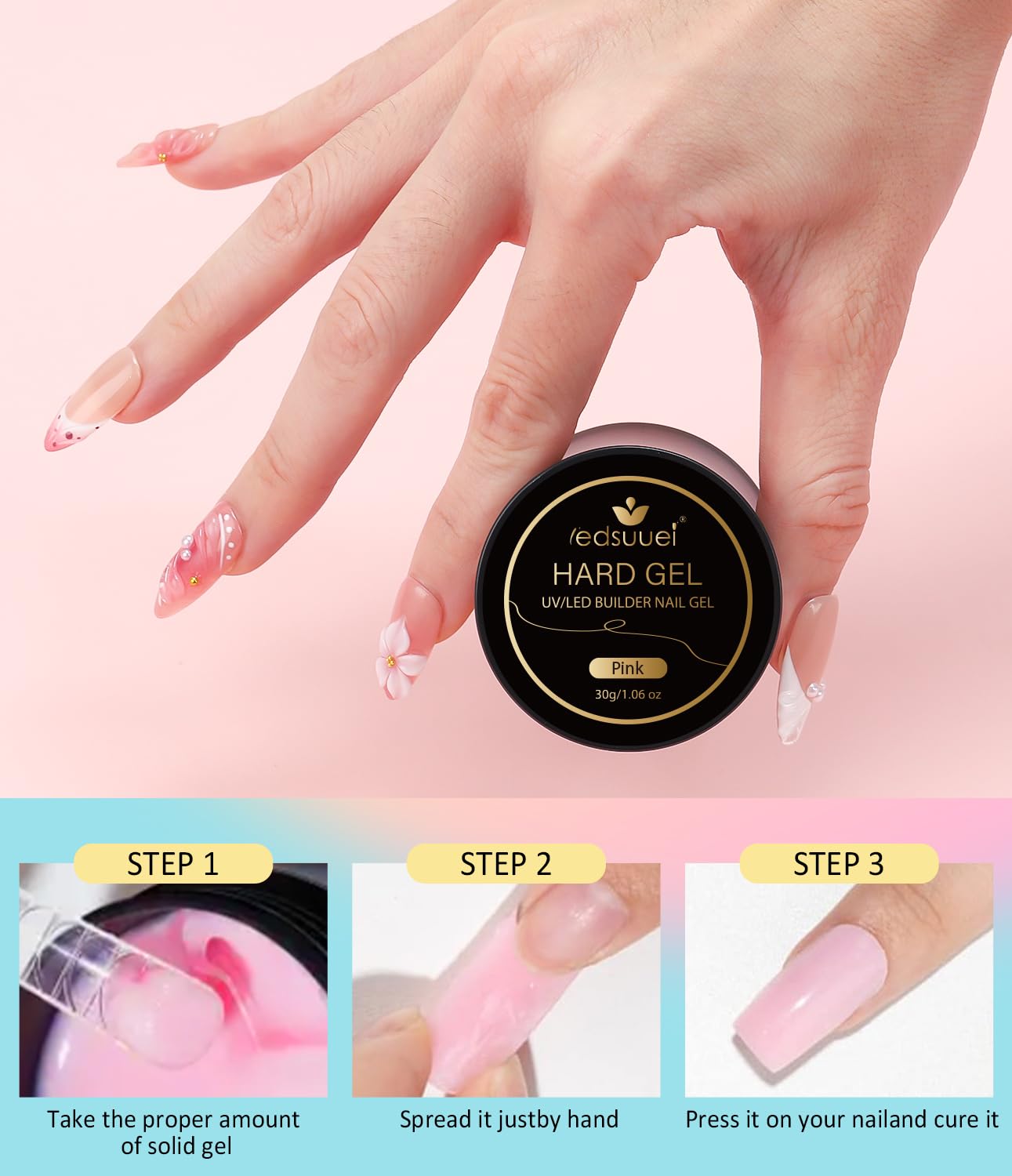 Solid Builder Gel for Nails LEDSUUEI - 2 Color Nude Pink 3D Nail Gel Sculpting Non-Sticky Hand Carving Glue Extension for Manicure Salon Home Decoration DIY 20g