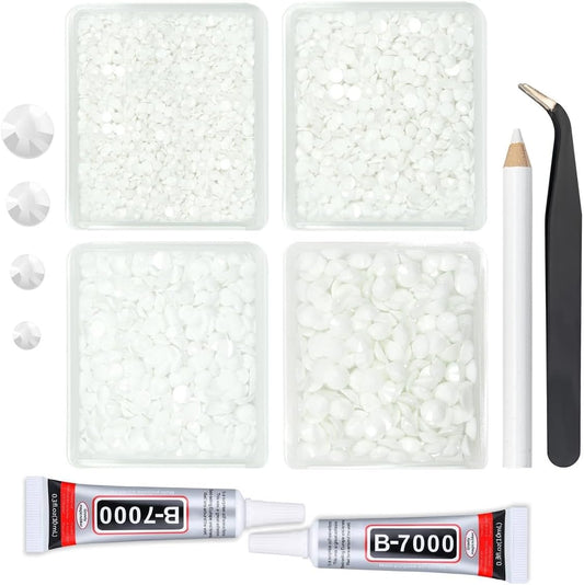 Pure White Resin Rhinestones w B7000 Jewelry Glue for Bedazzling Crafting 3mm 4mm 5mm 6mm Flatback