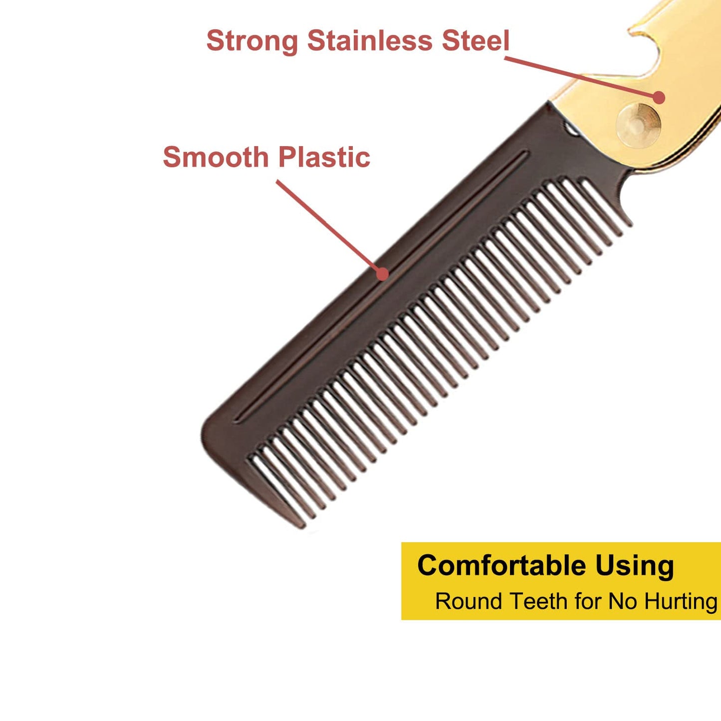 Stainless Steel Folding Comb, Pocket Comb for Men and Women, Golden