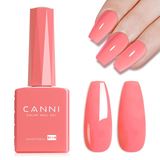 CANNI Pink Gel Nail Polish – 1pc 9ML Hot Grapefruit Pink Color, Soak Off UV LED Gel, High Gloss for