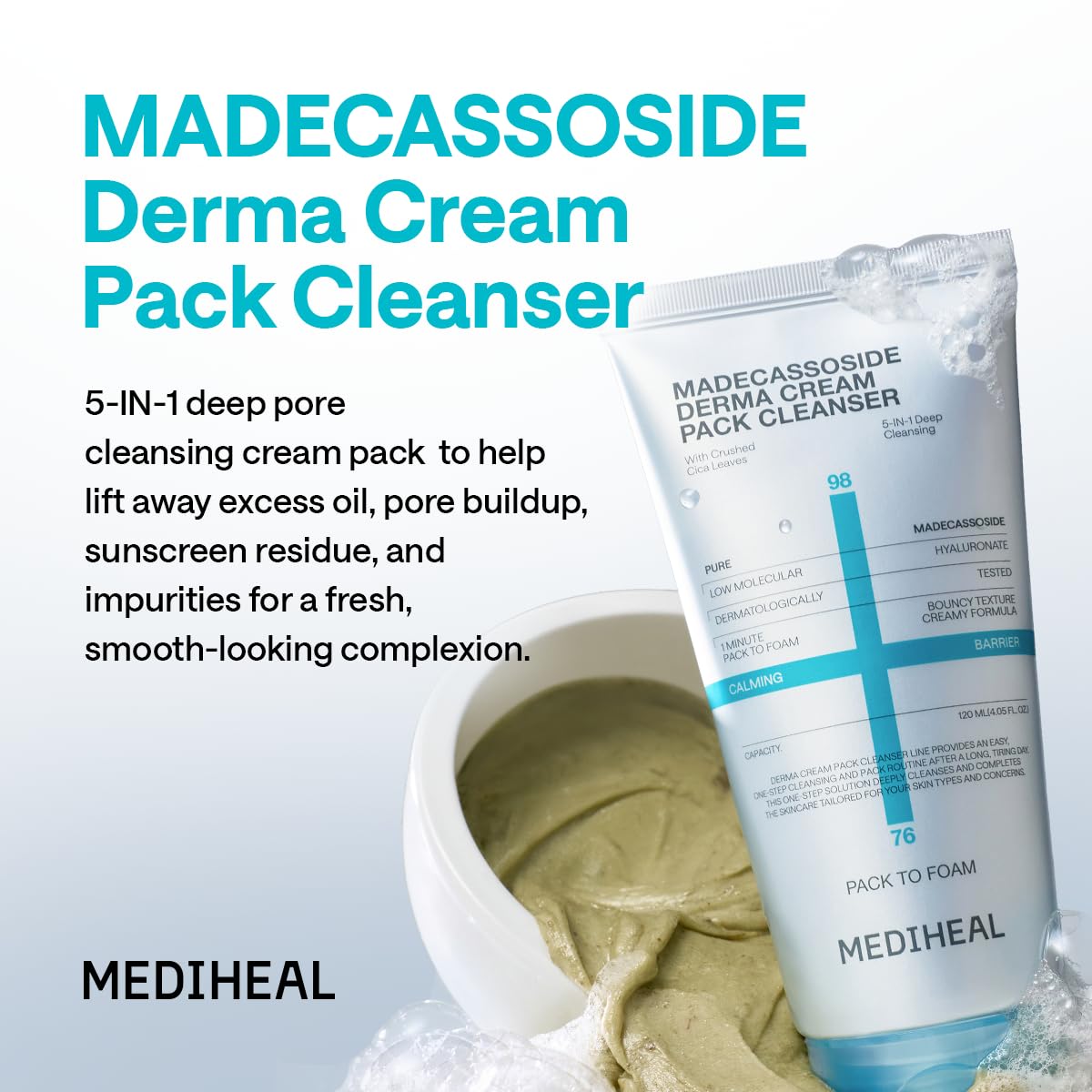 MEDIHEAL Madecassoside Derma Cream Facial Cleanser, Wash Mask (4.06 fl oz)