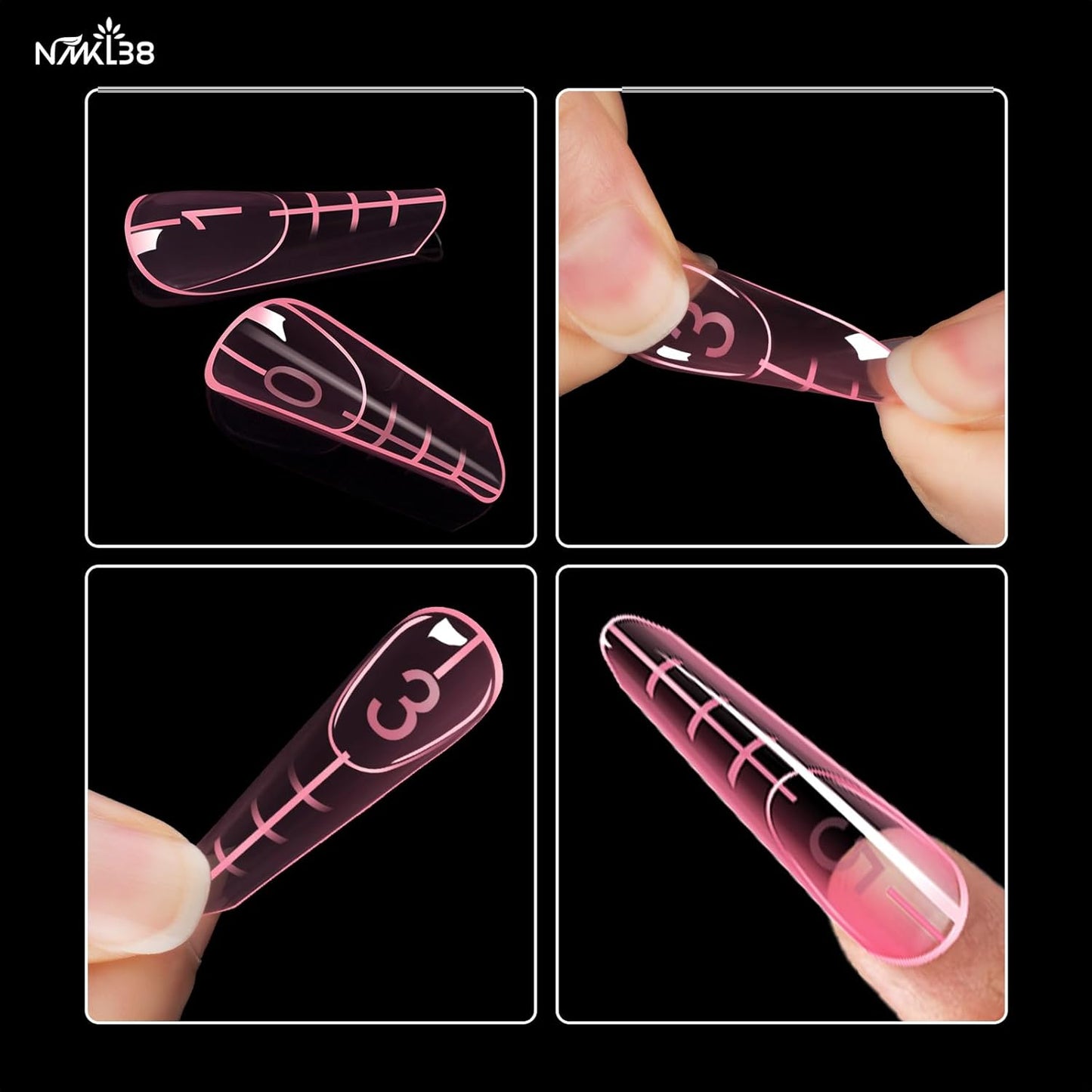 NMKL38 Diy 120PCS Clear Dual Nail Forms Full Cover Nail Mold Tips Arched Almond Acrylic Nail Extension Tools for Poly Gel Nail Art Salon