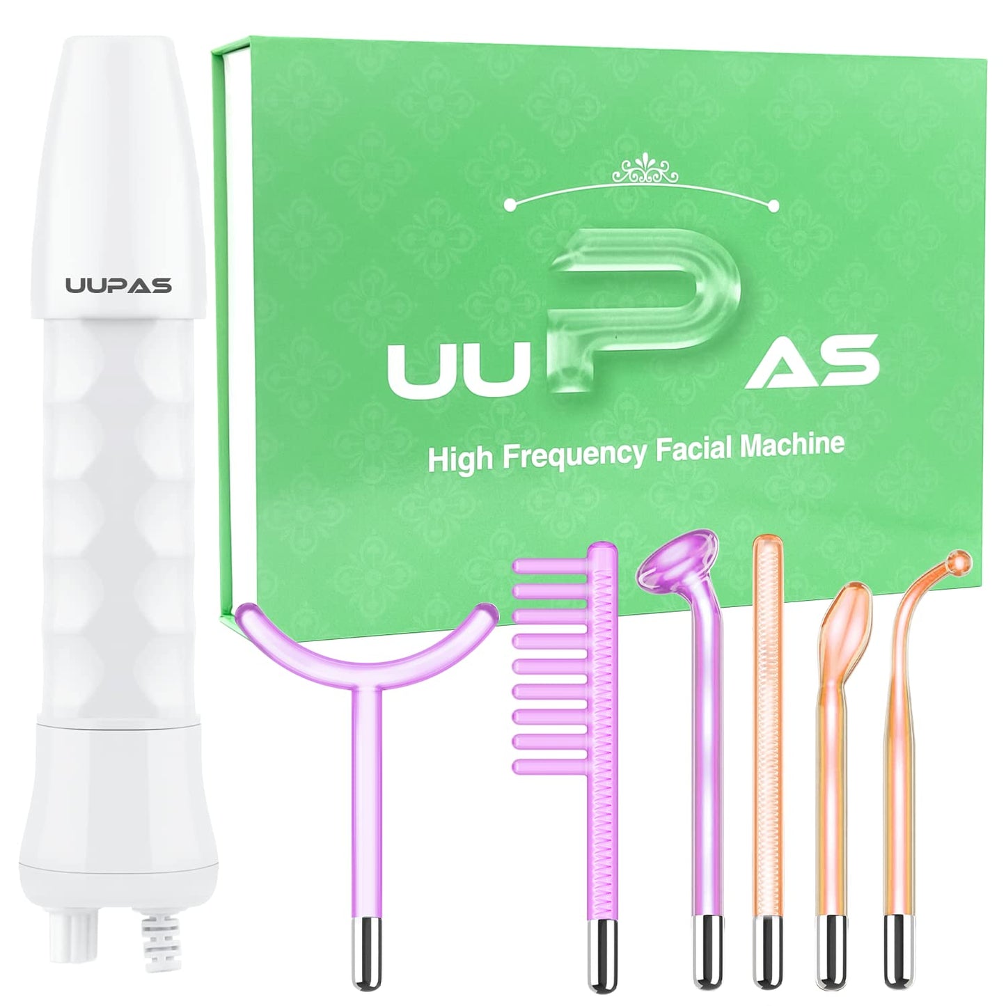 High Frequency Facial Wand - UUPAS Portable High Frequency Facial Machine with 6 Pcs Different Tubes（Orange & Purple）