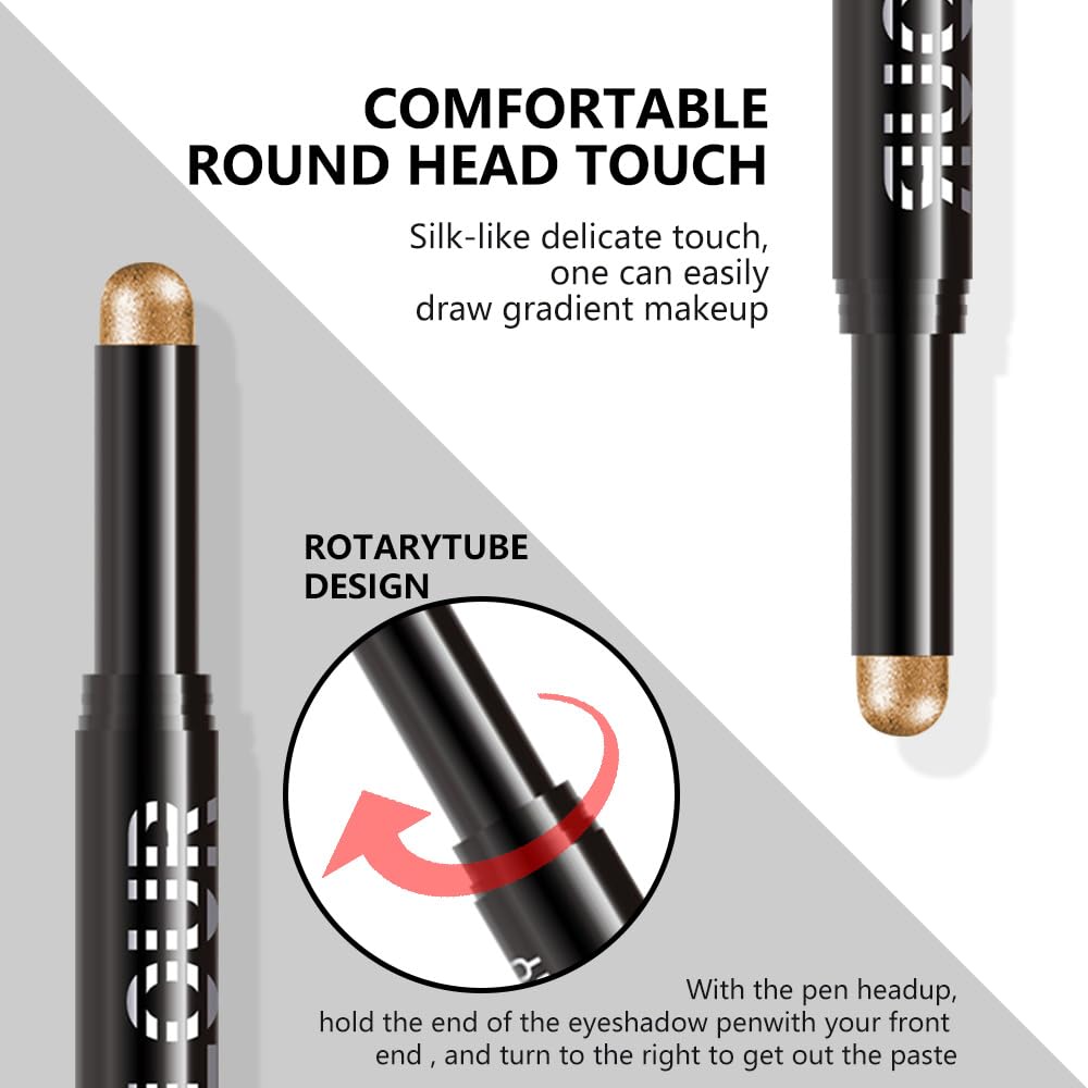 Gold Shimmer Cream Eye Shadow Stick Makeup for Women, Gold Yellow Shimmer Matte Eye Shadow Brightener Stick for Eyes, Long-lasting Waterproof Eyeshadow Pencil Applicator Blendable for Eye Highlight 05