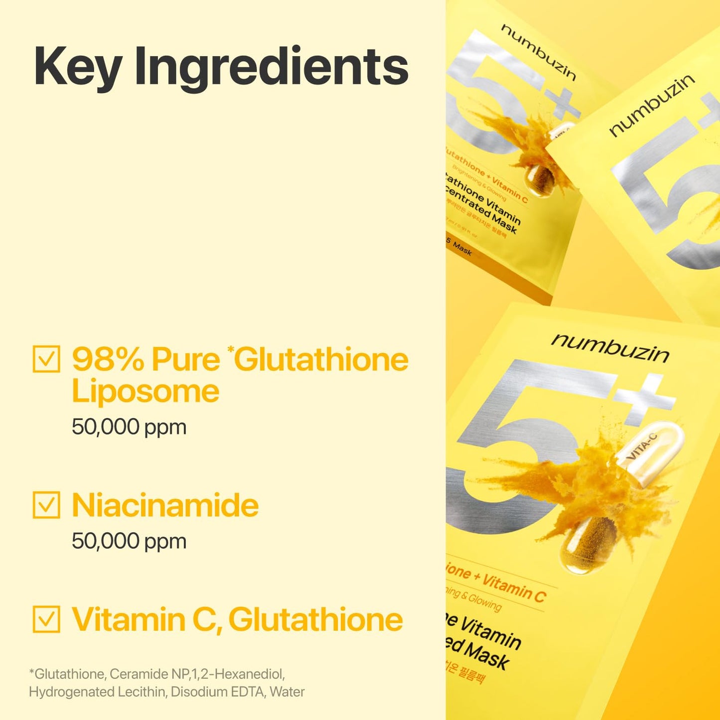 numbuzin No.5 Sheet Mask | Vitamin Spotlight Sheet Mask | Glutathione and Vitamin C | Reduces