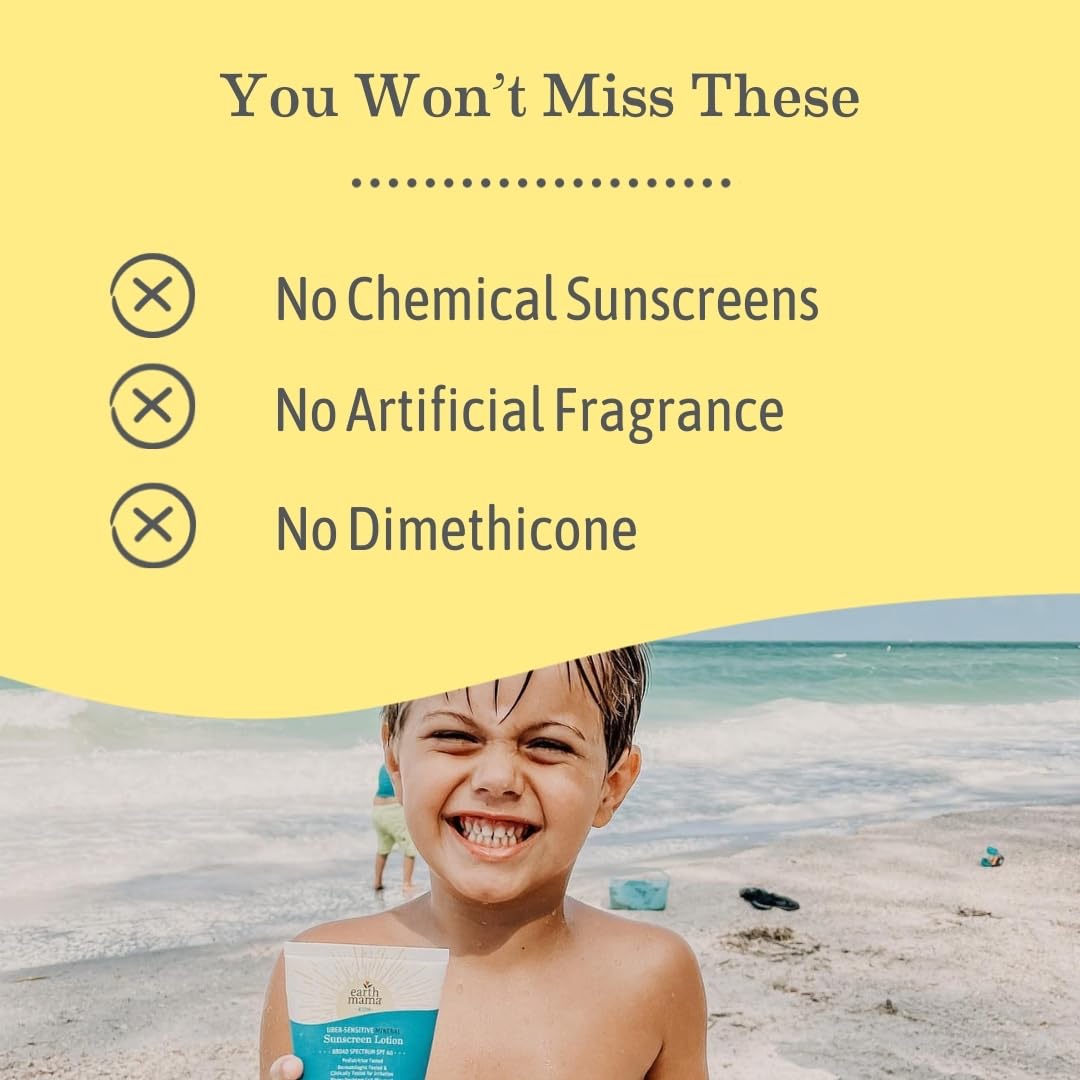 Earth Mama Uber-Sensitive Mineral Sunscreen Lotion SPF 40 | Non-Nano Zinc, Contains Organic Colloidal Oatmeal | Steroid-Free Eczema Cream for Baby, Kid & Family, 3-Ounce, 2-Pack