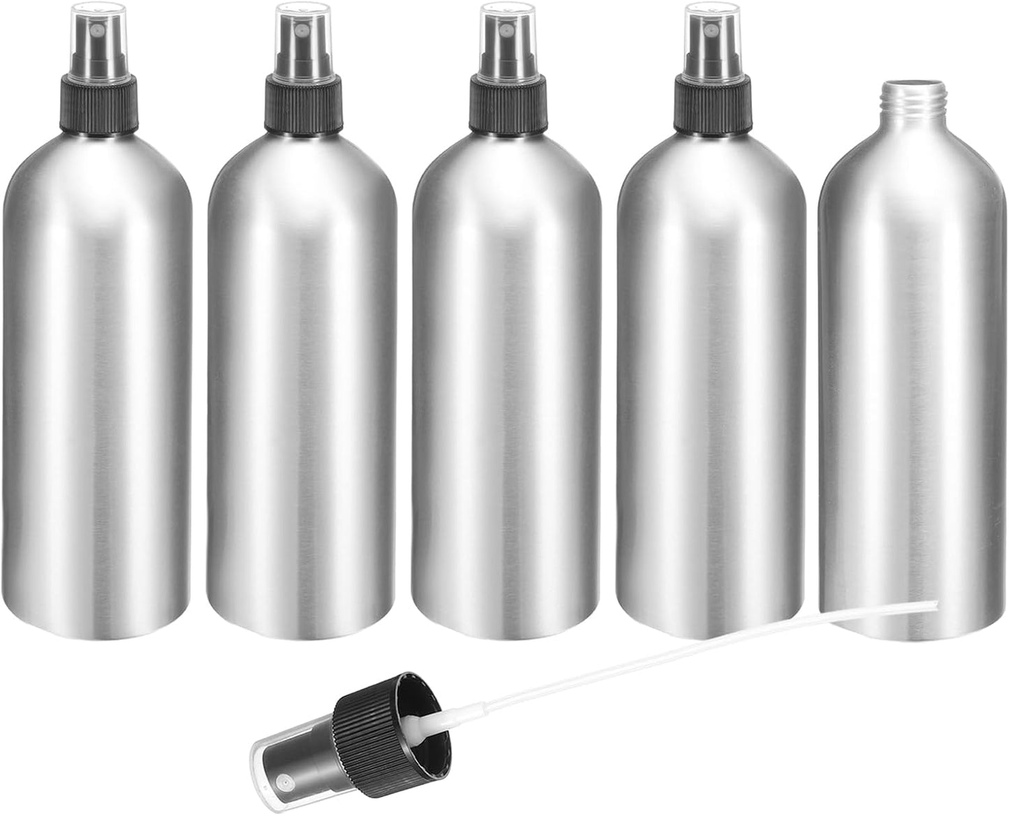 HARFINGTON 5pcs Aluminum Fine Mist Spray Bottles 500ml/16oz Metal Small Liquid Alcohol Refillable Travel Container with Black Plastic Nozzle Cap for Perfume Skincare Cosmetic Storage Bottle