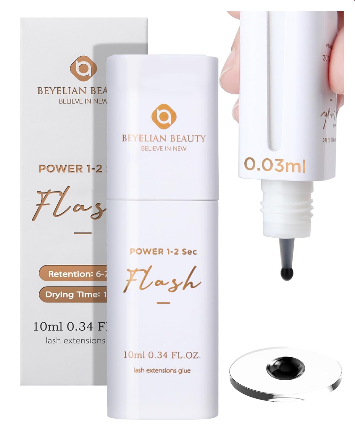 Eyelash Extension Glue, Sensitive Lash Glue for Eyelash Extensions 10 ml, Smart Drop Technology Adhesive for Classic and Volume Lashes, 0.03 ml per Drop, 1 S Dry Time, 6-7 Weeks Retention by BEYELIAN