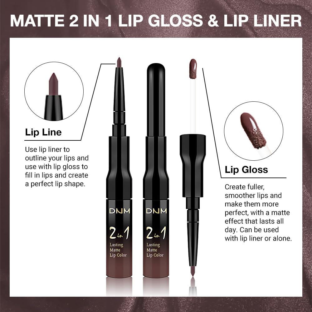 Kaely 2-in-1 Matte Lipstick and Lip Liner, Liquid Lip Stain Makeup for women Long Lasting Waterproof Smudge Proof, labiales matte mate larga duracion listip 24 hours originales, 04 Deep Brown