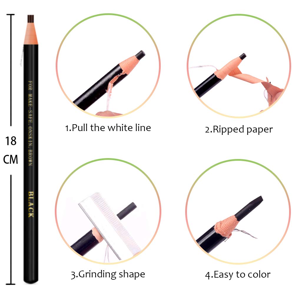 6 Piece Black Colour Waterproof Eyebrows Pencil Tattoo Makeup And Microblading Supplies Kit-Permanent Eye Brow Liners In Waterproof Eyebrow Pencils Peel - Brow Pencil Set For Marking