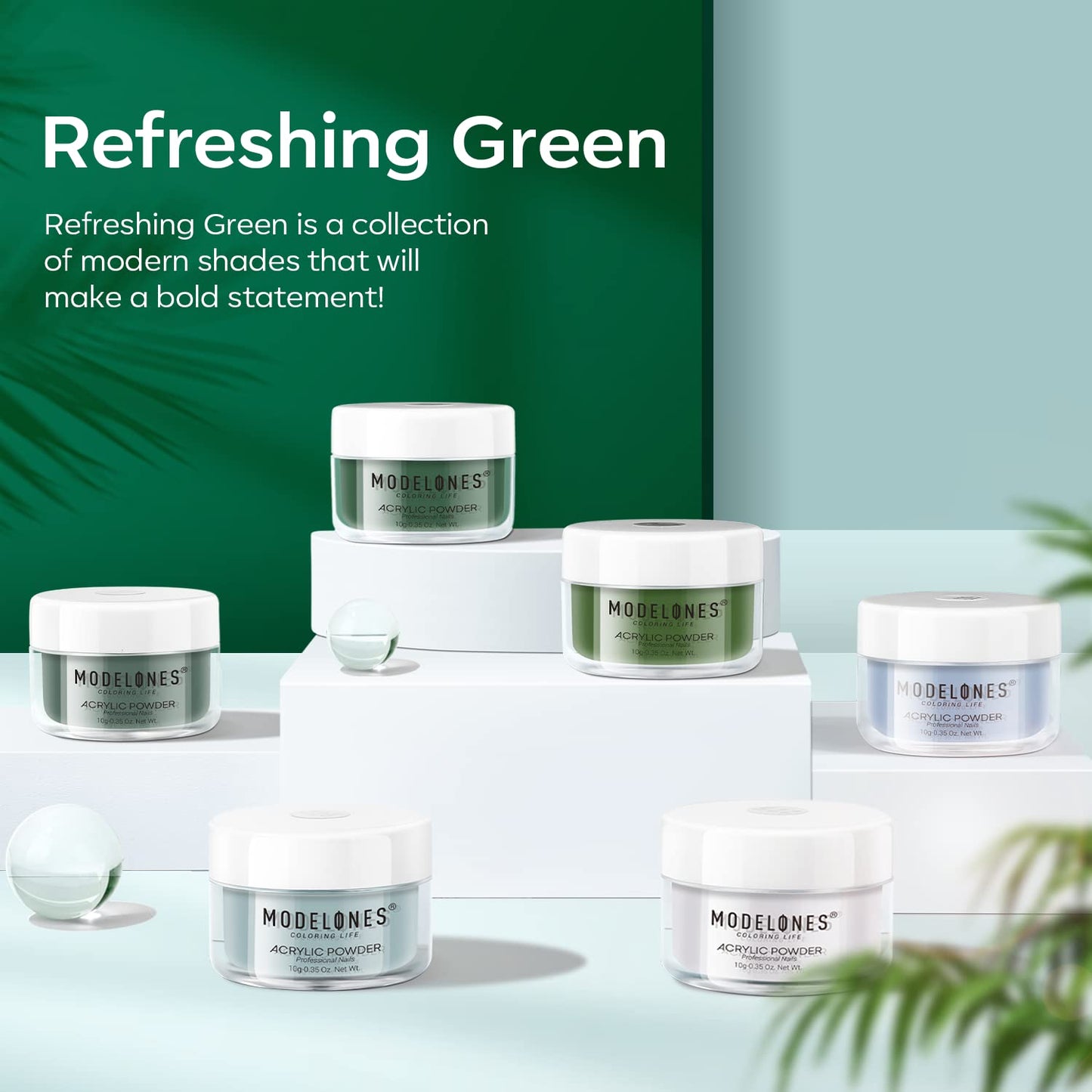 Modelones Acrylic Powder 6 Colors Acrylic Nail Powder Kit Sage Green Mist Blue Light Grey Dark Olive Shades Matcha Avocad 3D Acrylic Nail Art Nail Extension No Nail Lamp Needed (C5-Misty forest)