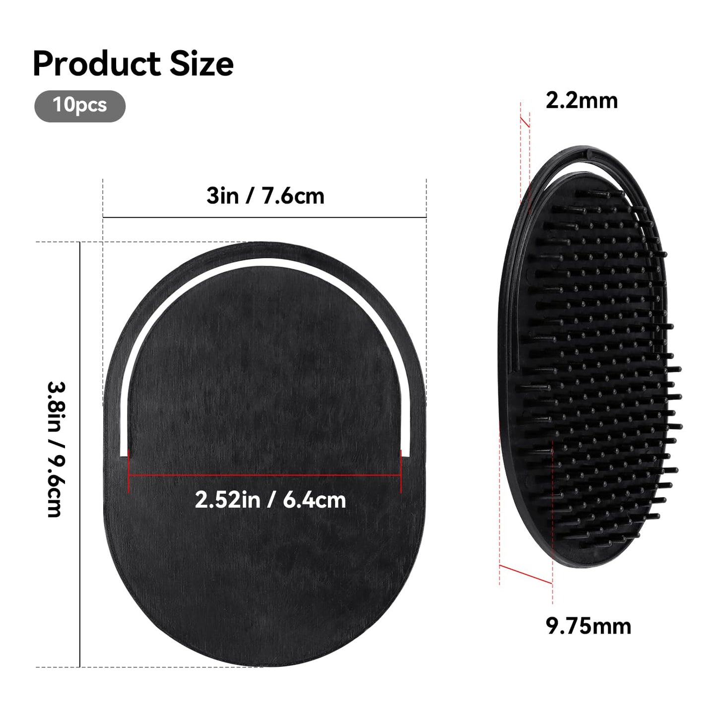 Pocket Palm Combs, Massager Hair Brush Comb Palm Combs for Men Beard Brush, Black pocket brush (10 Pcs Palm Type)