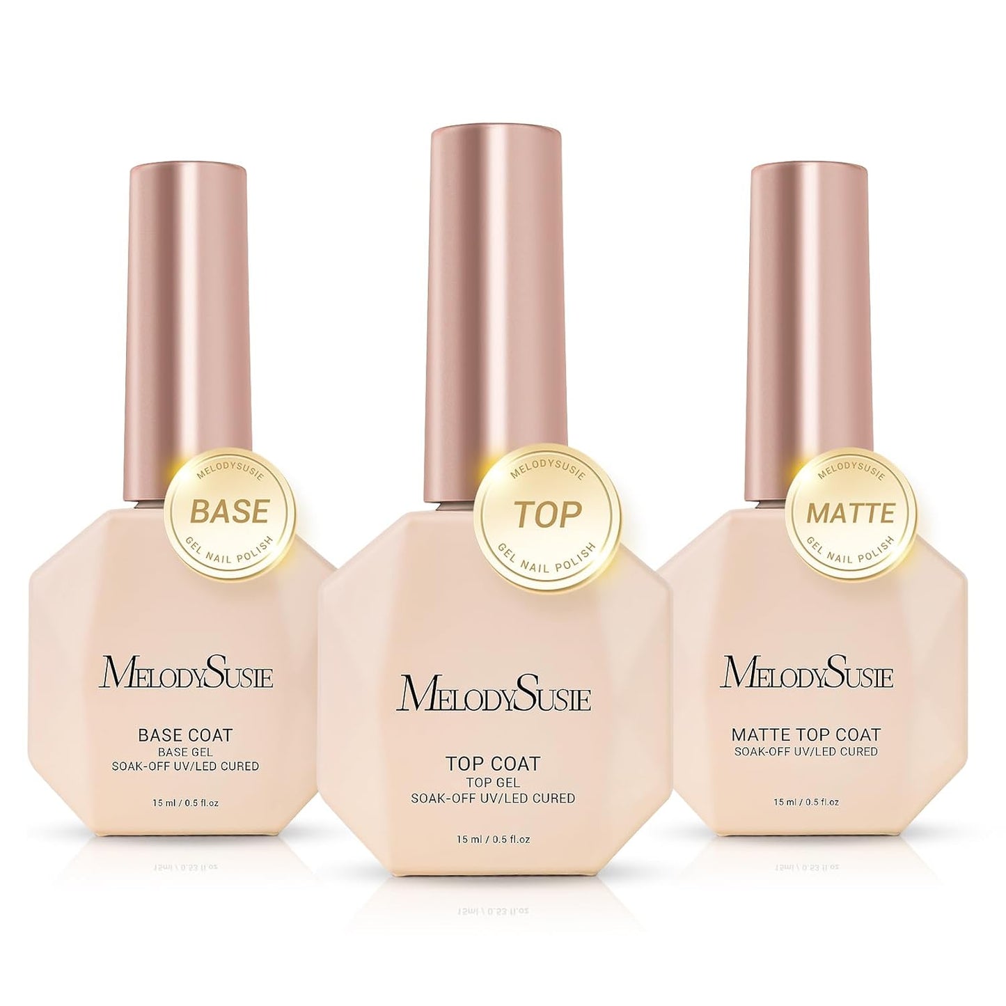 MelodySusie Top Coat Matte Top Coat Base Coat No Wipe Glossy Set Long Lasting Shine Finish Soak Off UV LED Nail Lamp Nail Art Design Manicure Kit Perfect Gifts for Women Girls 3 Pcs 15ml Clear