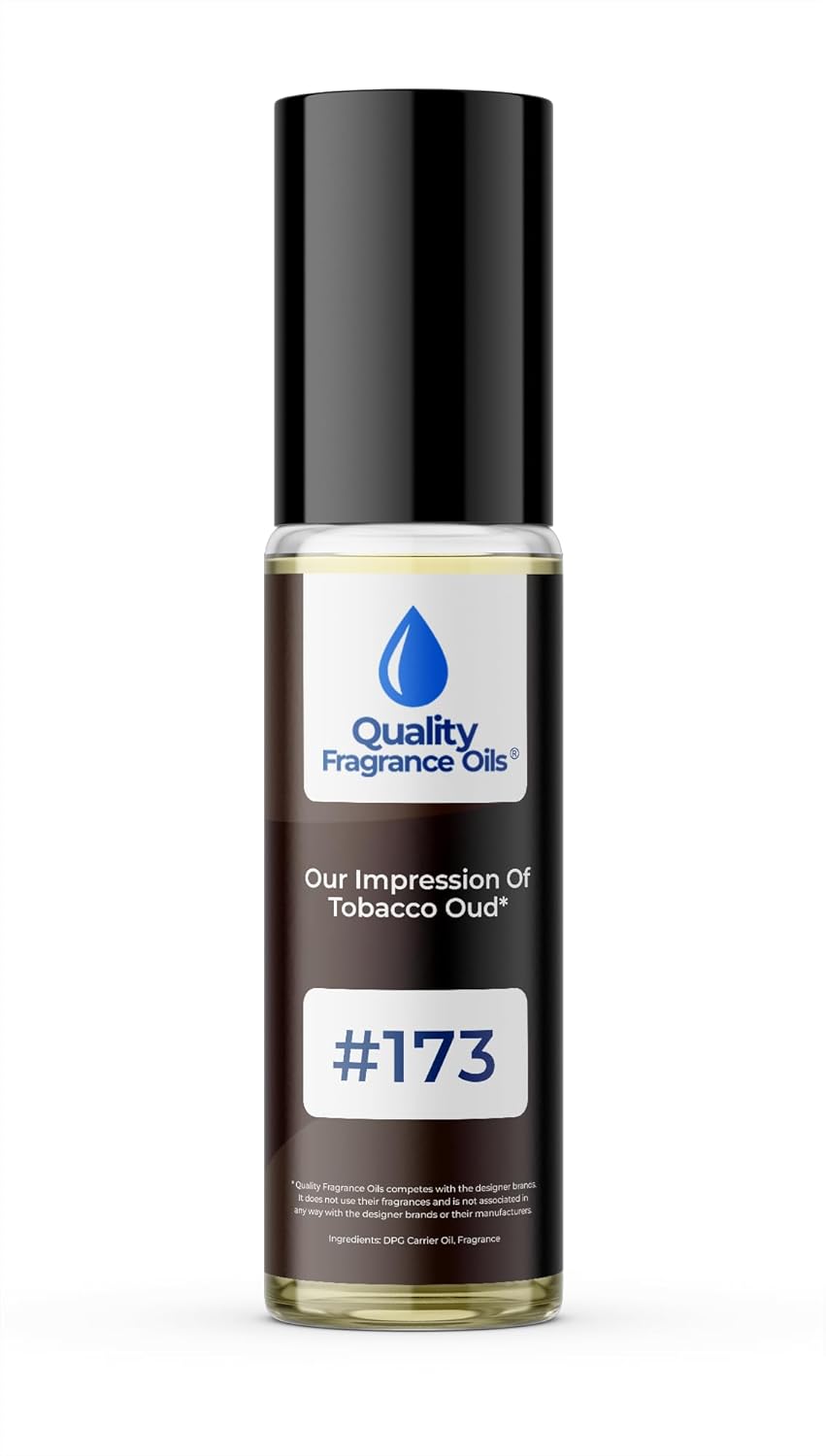 Quality Fragrance Oils' Tobacco Oud Impression #173 | Long-Lasting Perfume Oil, Alcohol-Free, Strong Scent, 10ml Roll-On | Affordable Alternative to Designer Fragrances