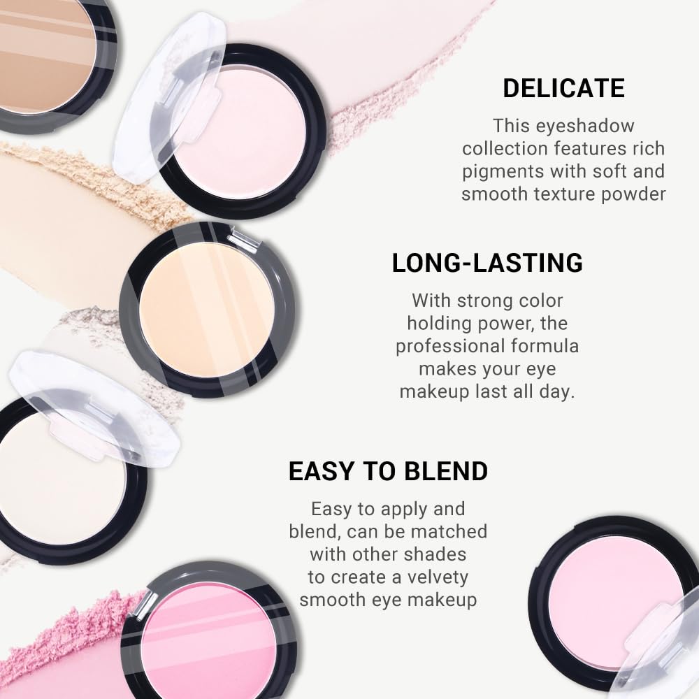 Monochrome Matte Eye Shadow Palette,Peach Pink Neutral Nude Matte Pressed Powder Single Eyeshadow,Natural Long Lasting Naturing-Looking Eyeshadow,Talc,Paraben Vegan & Cruelty Free