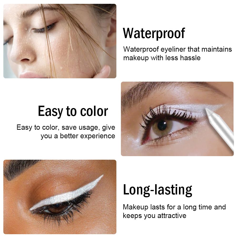 Kaely Gel Eyeliner Pencil for Women, Pearl White Eye Liner Waterproof Smudge Proof with Sharpener, Waterline Eye Makeup Liners, delineador de ojos contra el agua, Vegan & Cruelty-Free, 19