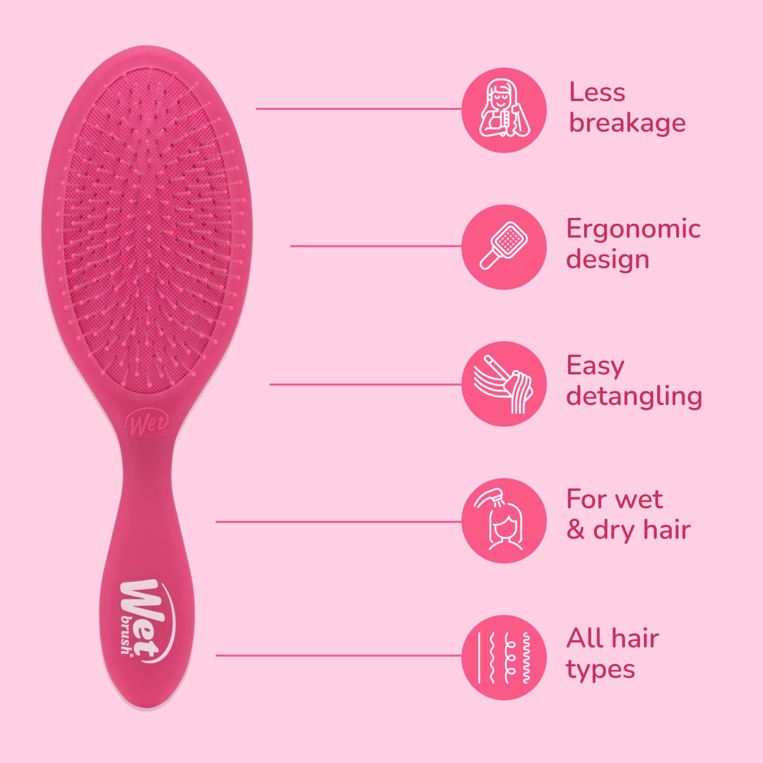 Wet Brush Original Detangler Hair Brush, Pink Frost, For All Hair Textures