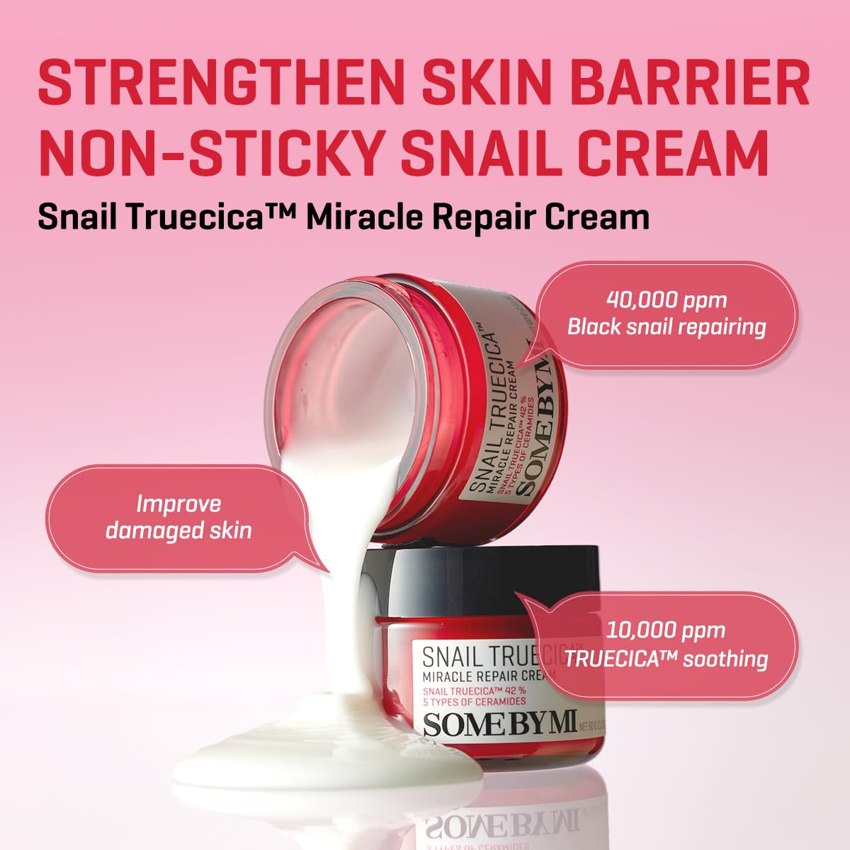 SOME BY MI Snail Truecica Miracle Repair Cream - 2.02Oz, 60ml - Made from Snail Mucin for Sensitive