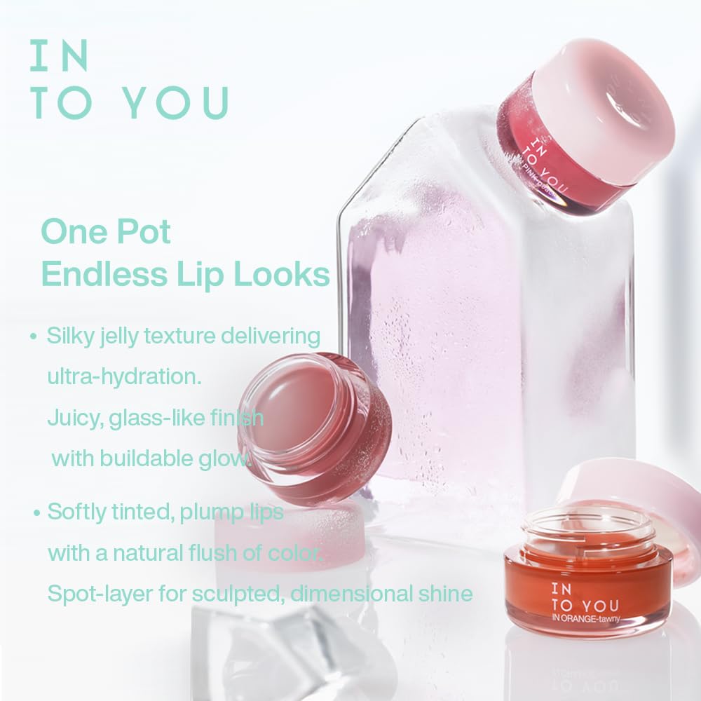 INTO YOU Frozen Glow Lip Balm, Hydrating Lip Gloss, Shine Finish, Nourishing Sheer Tint Pudding Pot with Vitamin E and Seed Oil, Plumping, Moisturizing Lip Makeup, 0.18oz, FB03 Amber Red